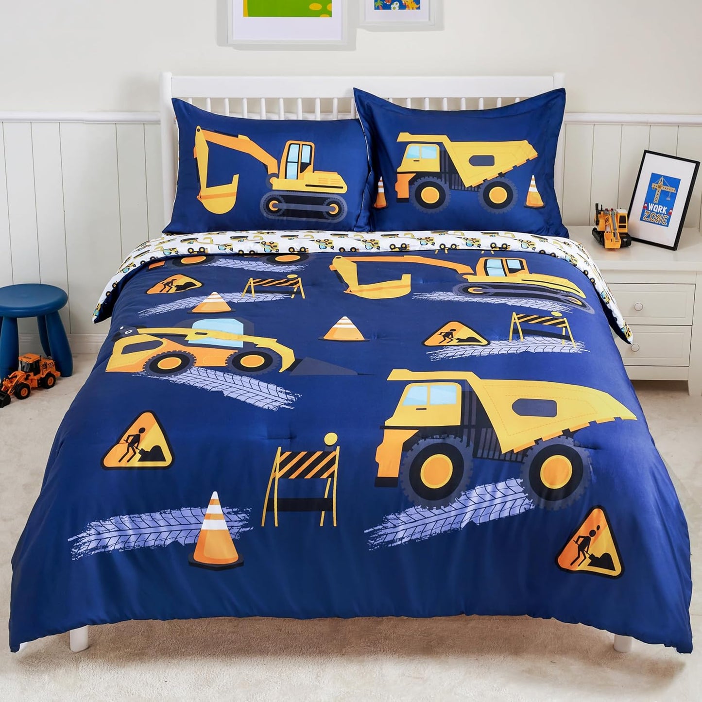 Joiedomi Kid Twin Comforter Set with Construction Vehicles