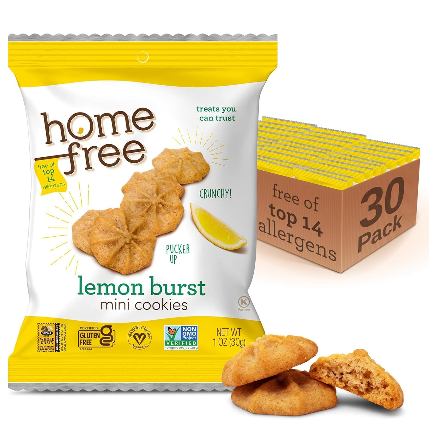 Homefree Gluten Free Mini Cookies Lemon Burst Snack Packs 30 Count
