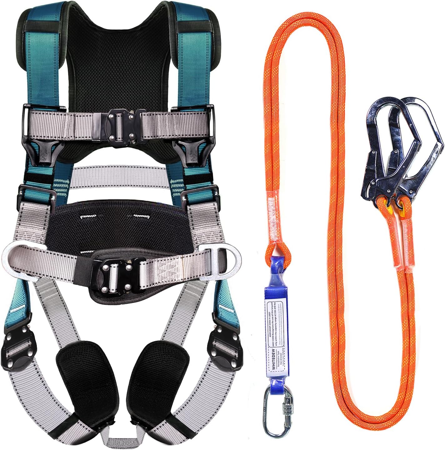 Fall Protection Premium Safety Harness with Shock Absorbing Lanyard