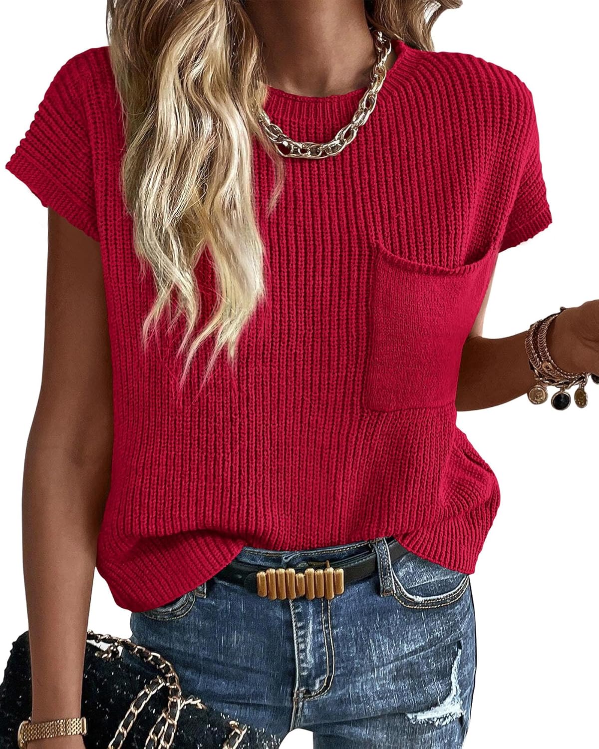 KIRUNDO Summer Fall Short Sleeve Sweater Vest for Women 2025