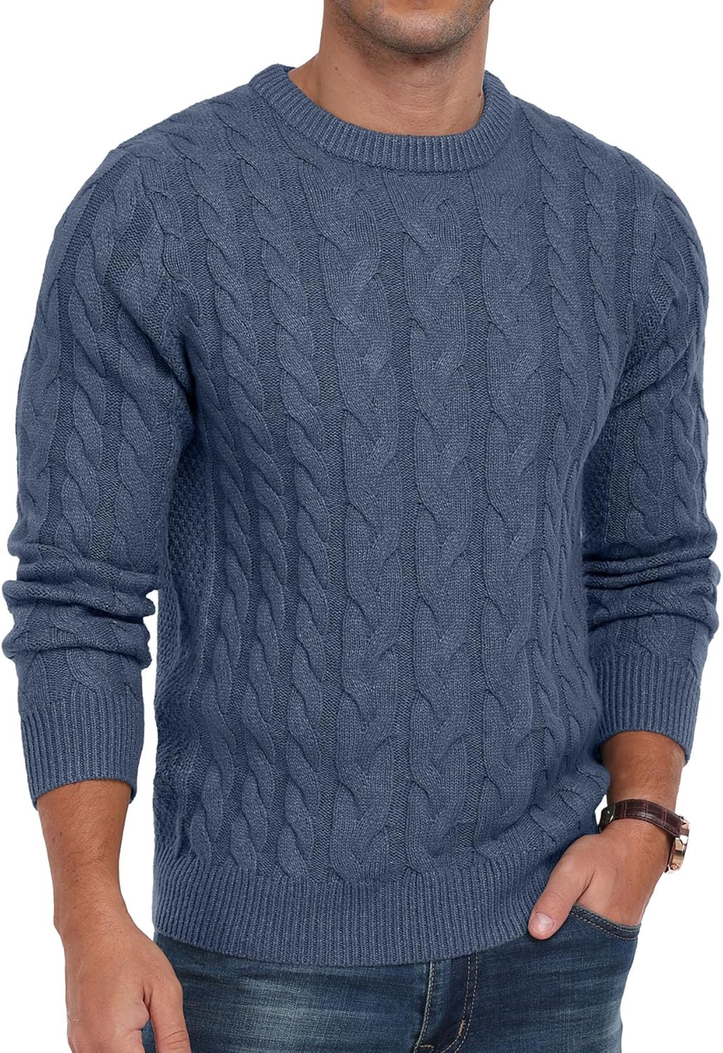 Askdeer Men's Pullover Sweater - Classic Cable Knit Design