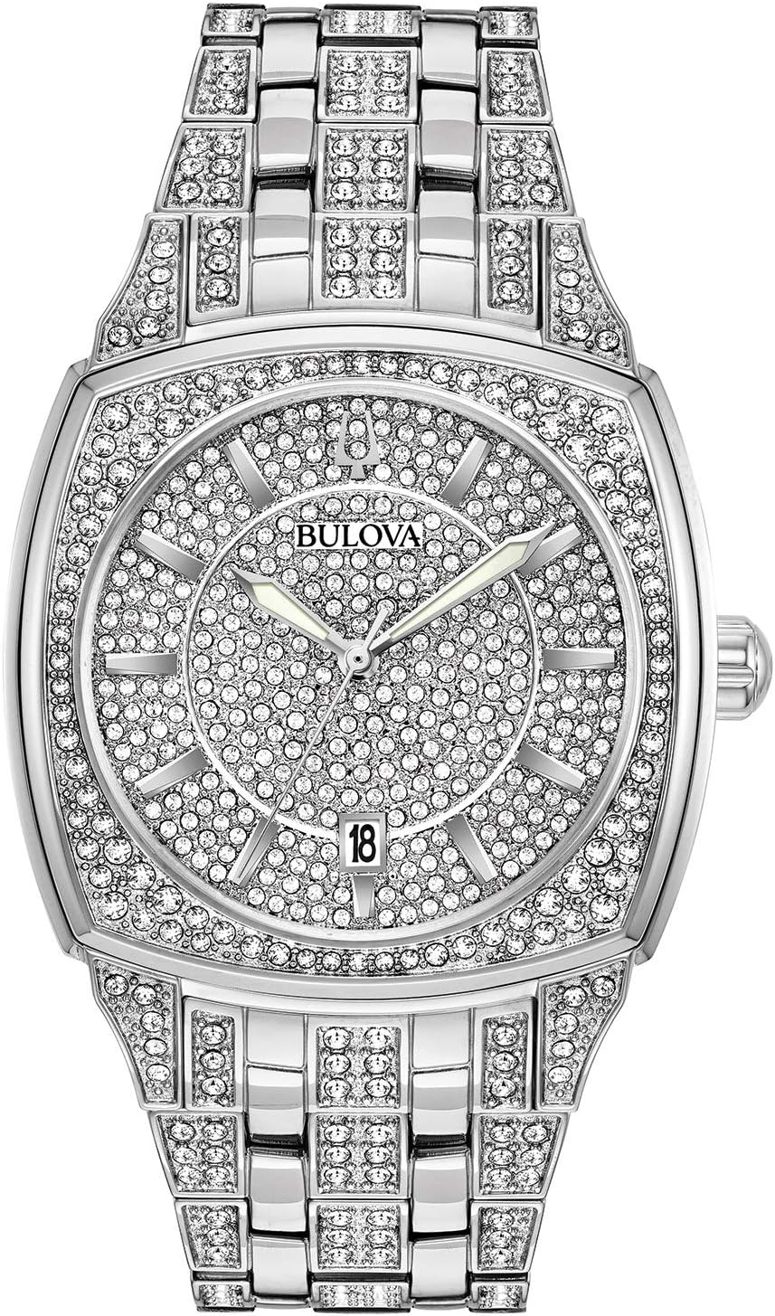 Bulova Men's Crystal Watch, Stunning Pave Dial