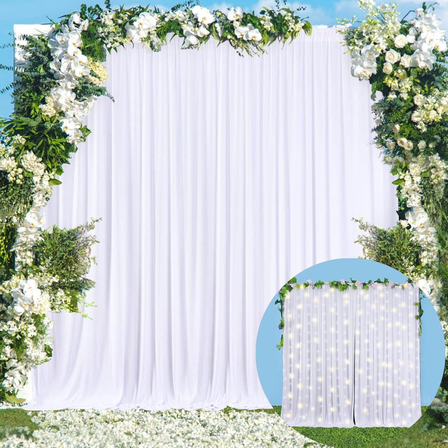 10x10 White Photo Backdrop Curtains - Wrinkle-Free Fabric for Stunning Events | Tao-Ge