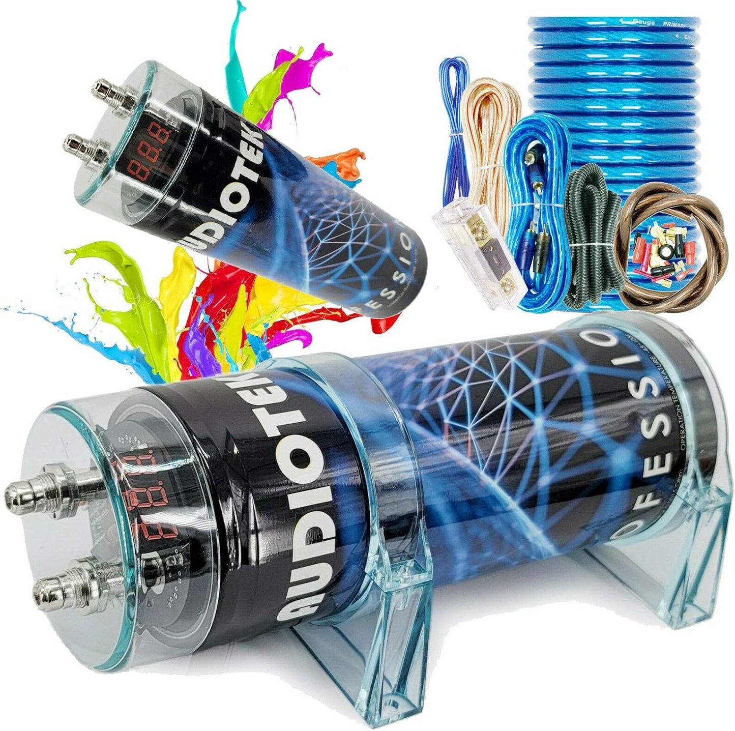 Audiotek 3.5 Farad Capacitor with Complete 4 Gauge Wiring Kit