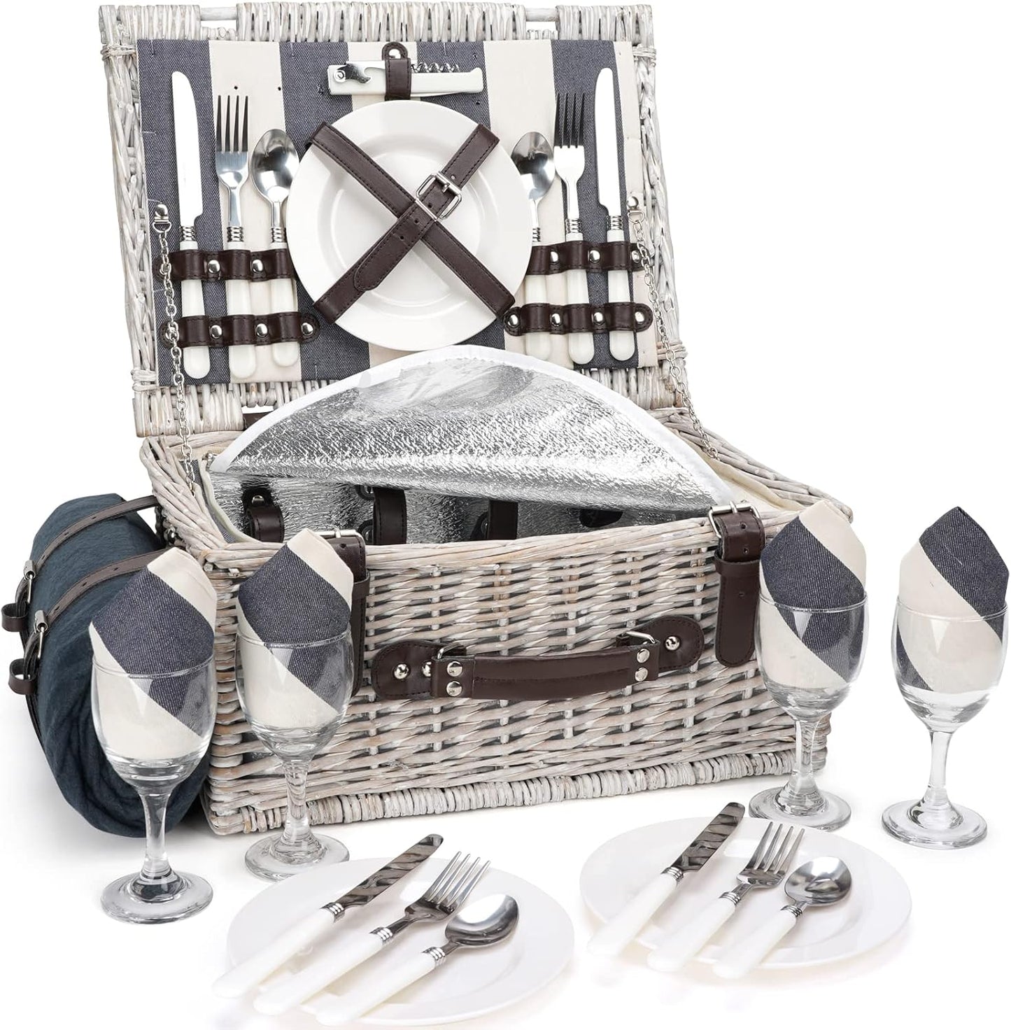 Picnic Basket Sets for 4 with Insulation Layer and Blanket