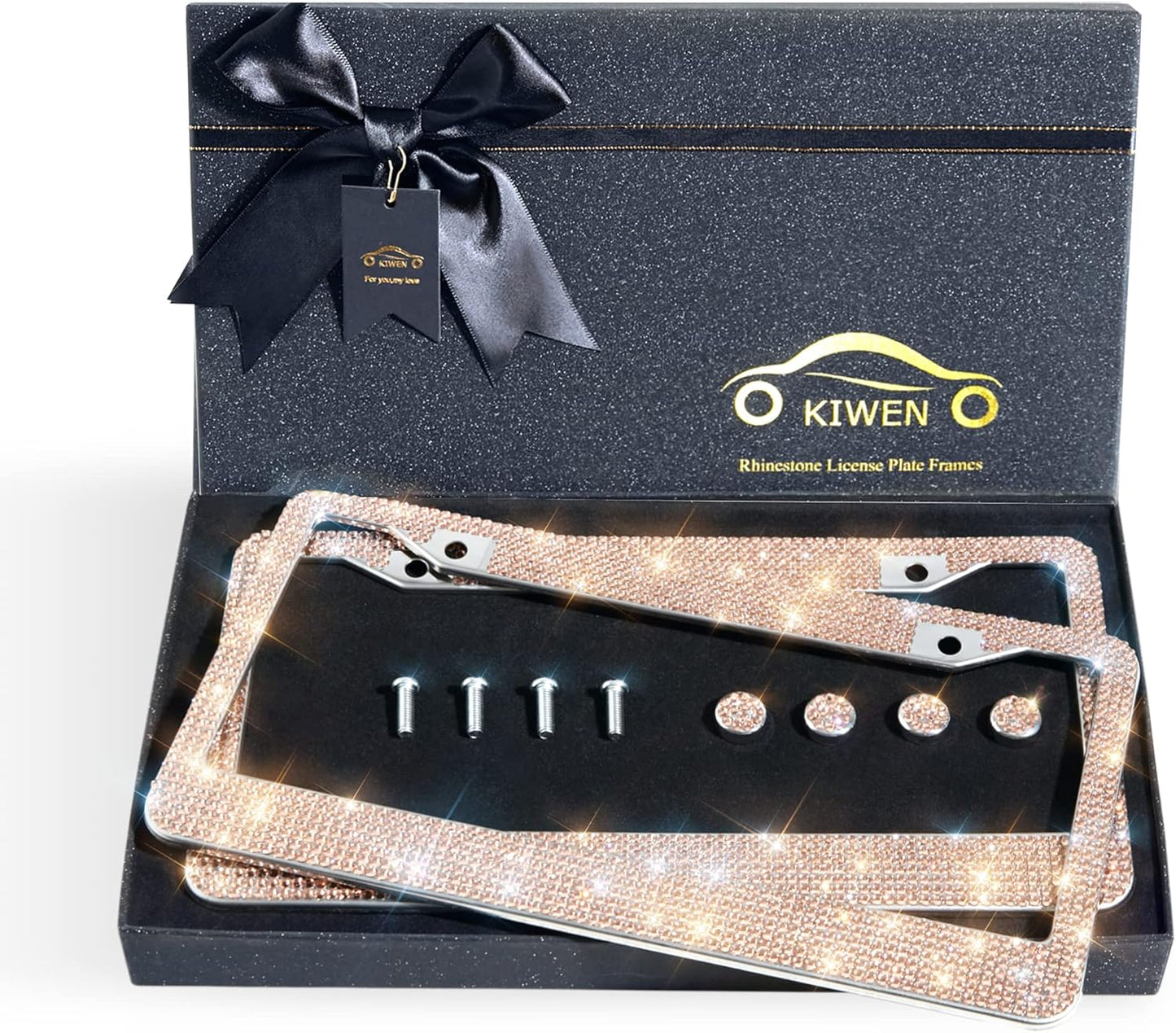 Bling License Plate Frames with Champagne Gold Rhinestones