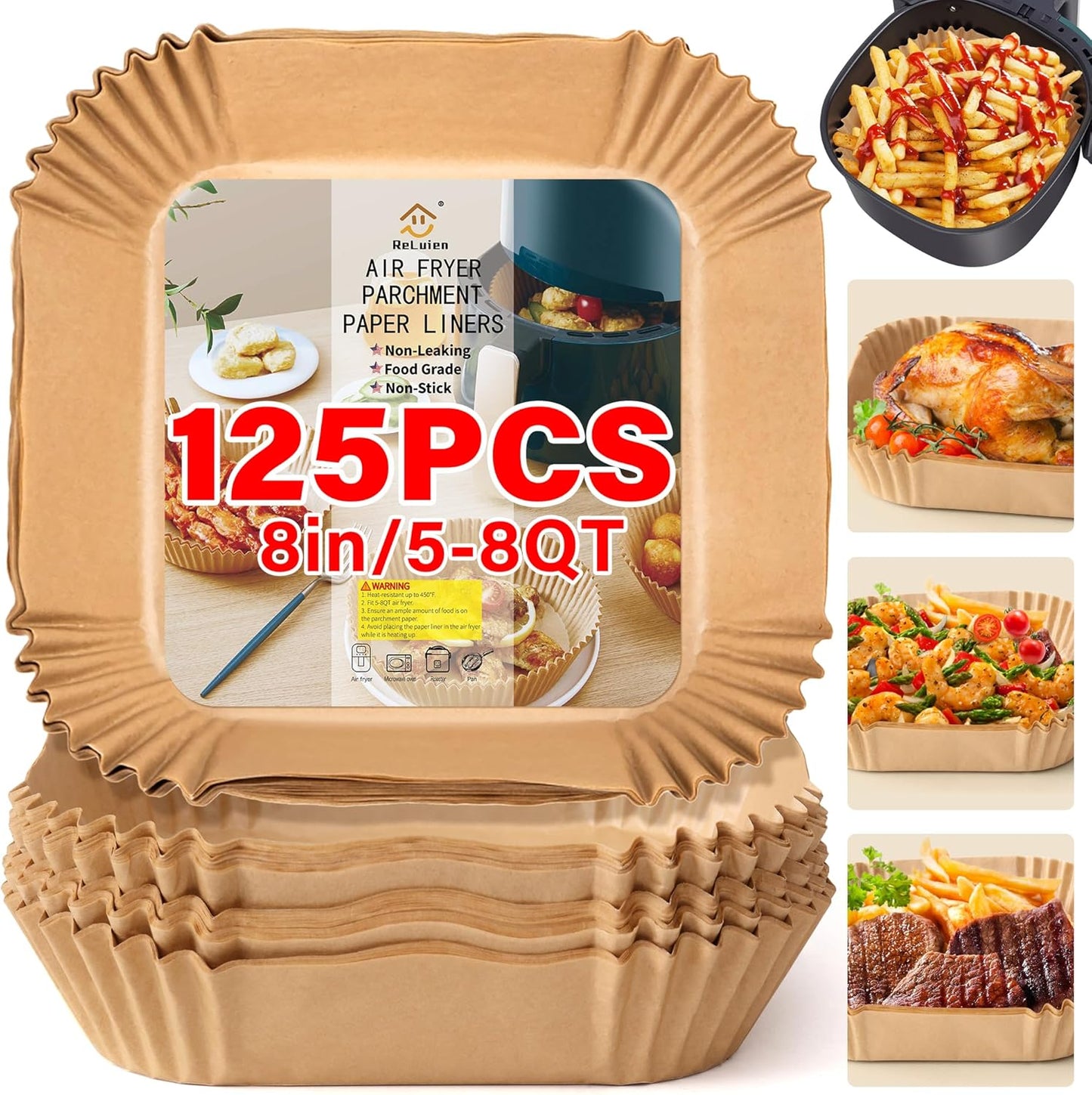 125pcs Non-Stick Air Fryer Liners: Easy Cooking with ReLuien