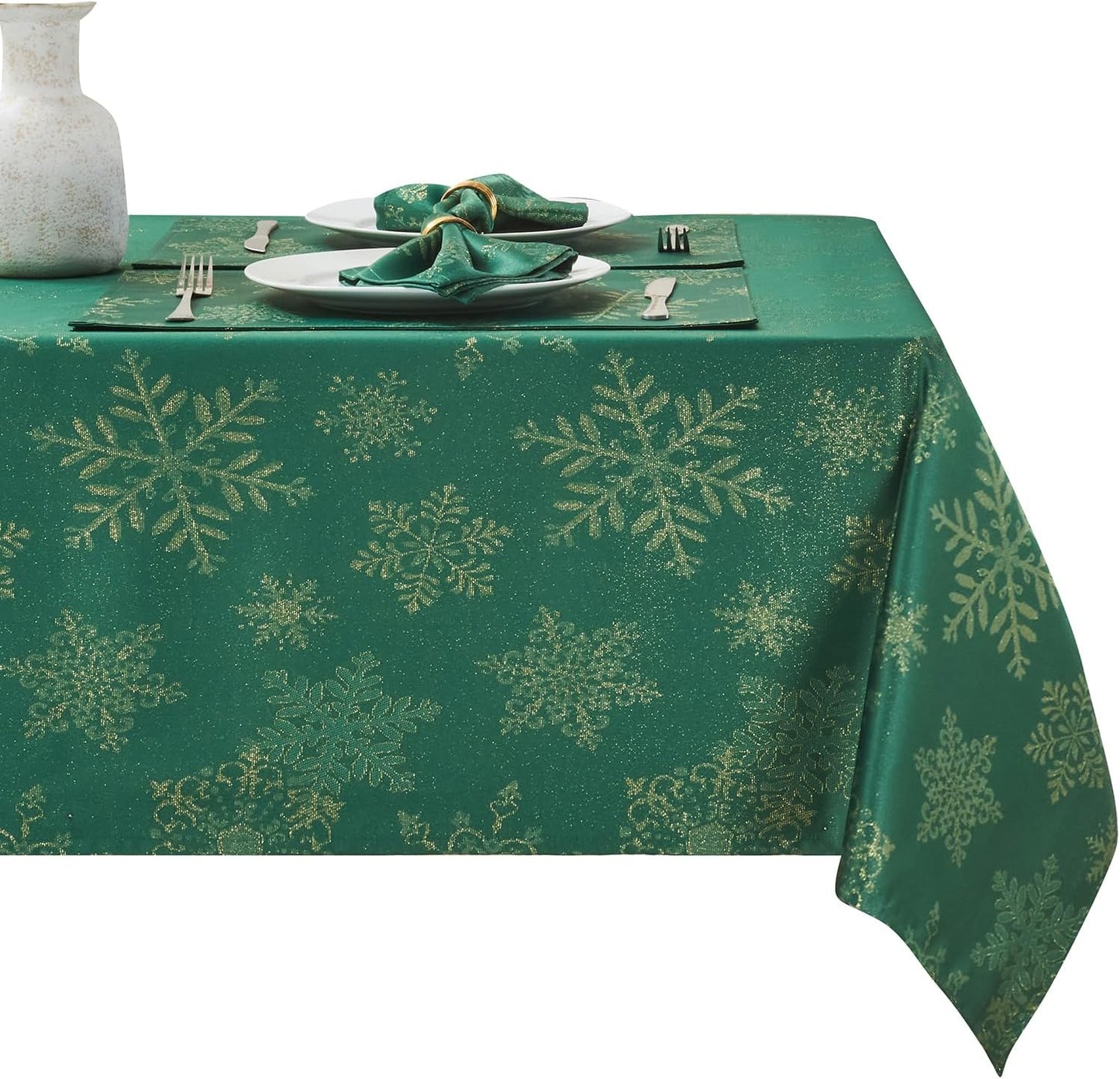 Rectangle Fancy Metallic Sparkling Snowflake Table Cloth for Holidays