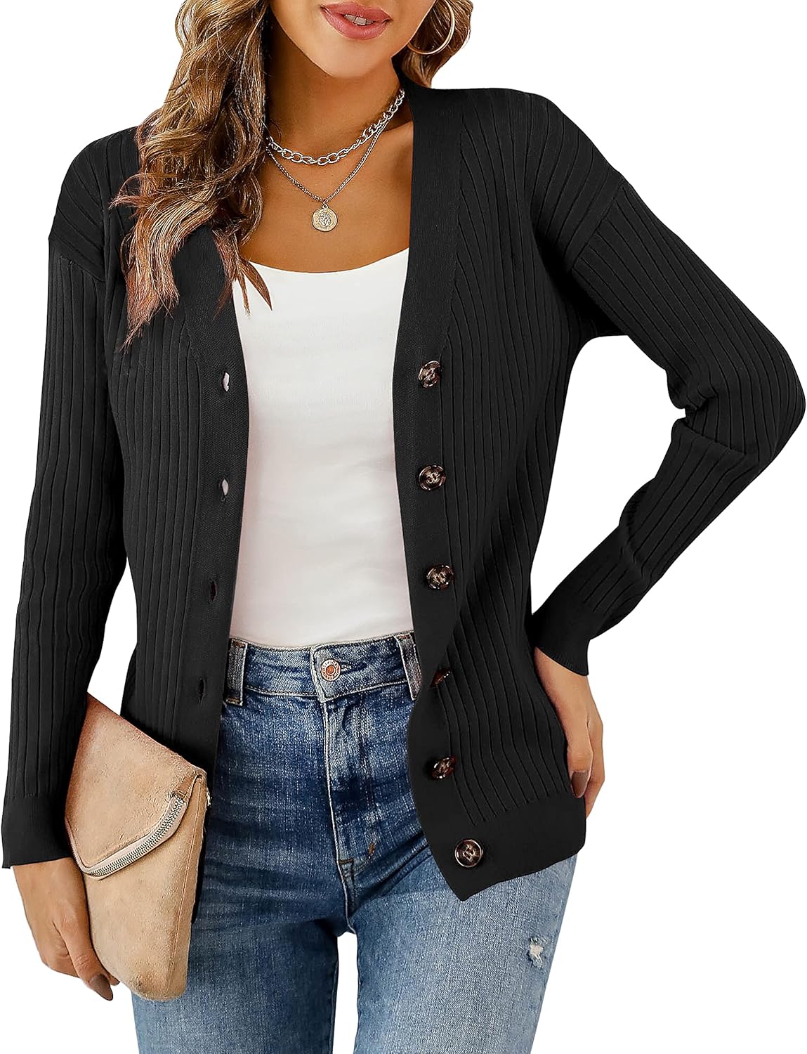 LIENRIDY Women's Knit Cardigan Lightweight Long Sleeve Sweater