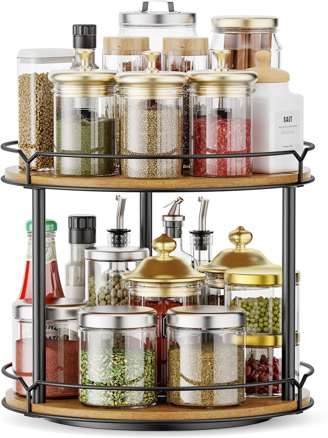 12.4in Lazy Susan Organizer - Stylish 2 Tier Rotating Spice Rack