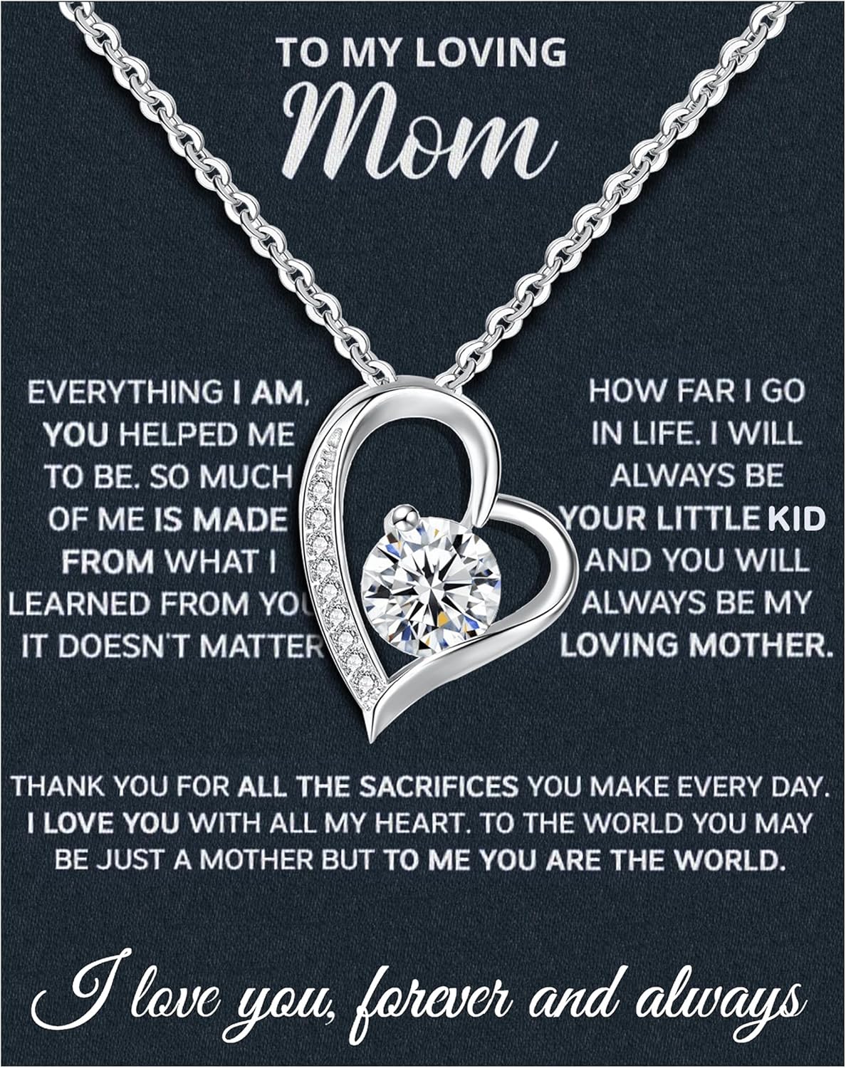 Mom Necklace Gift for Women from Son Daughter in Sterling Silver