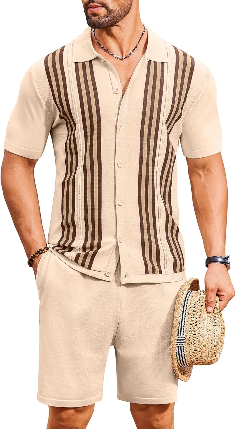 COOFANDY Men's Vintage 2 Piece Summer Short Sets for Beach