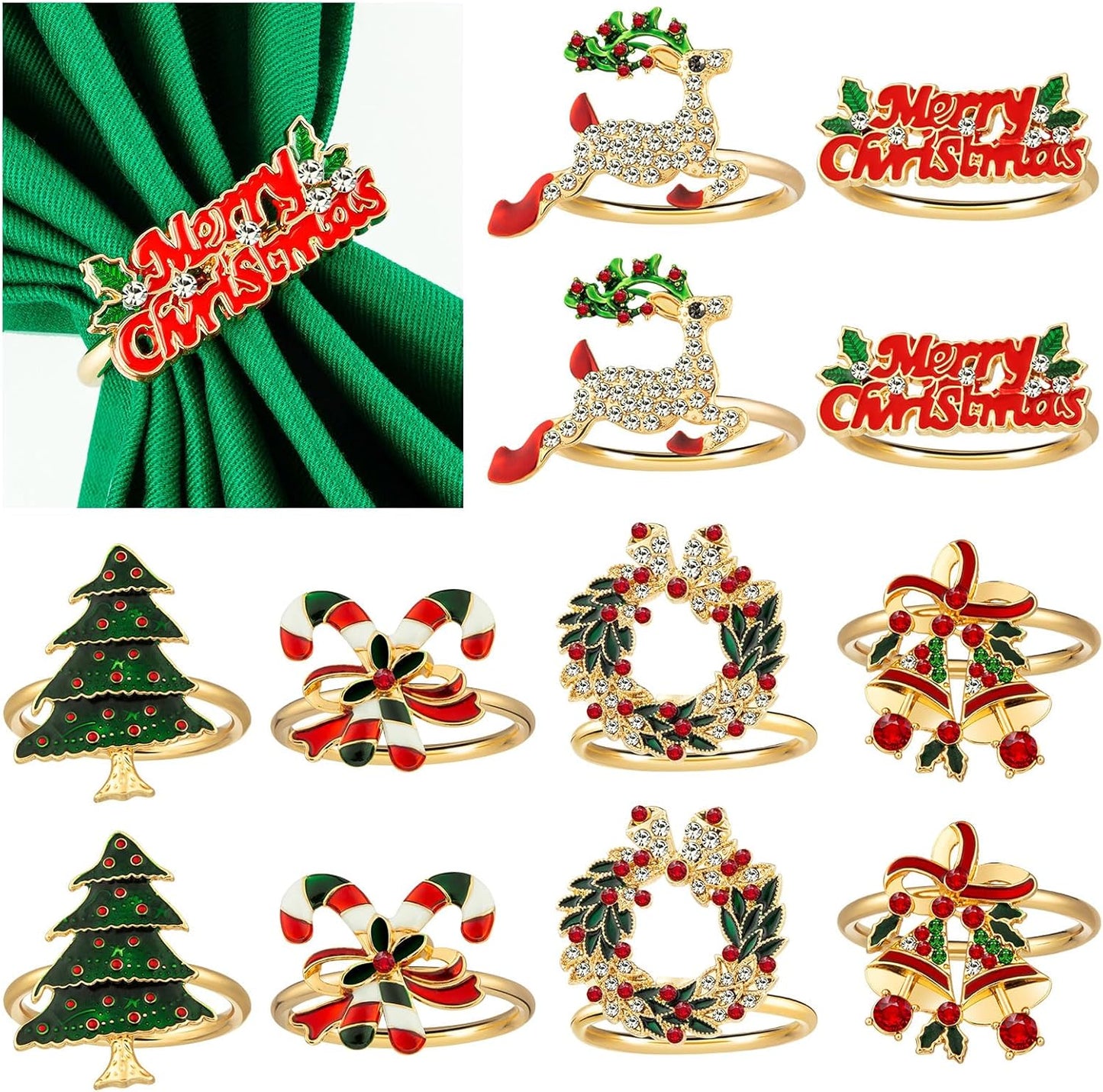 24 Pcs Christmas Napkin Rings for Holiday Table Decorations