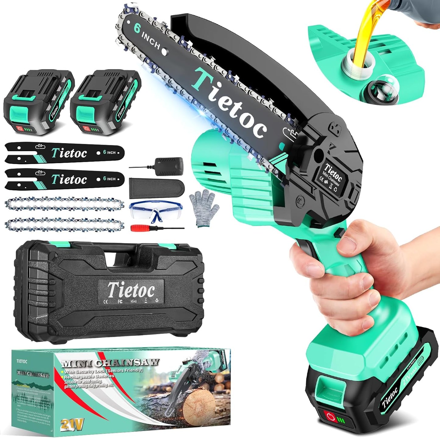 Tietoc Mini Chainsaw 6 Inch Cordless for Easy Wood Cutting