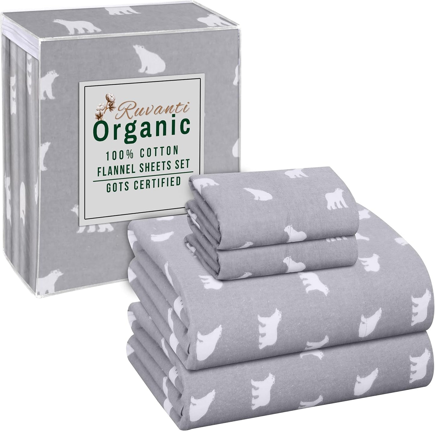 RUVANTI Flannel Sheets Full Size - Organic Cotton Cozy Set