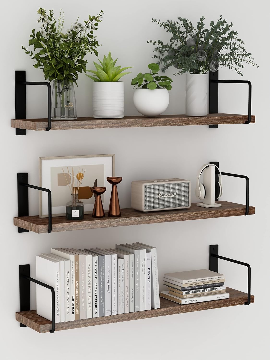 Floating Shelves Set of 3 - Rustic 24 Inch Wall Mounted Storage