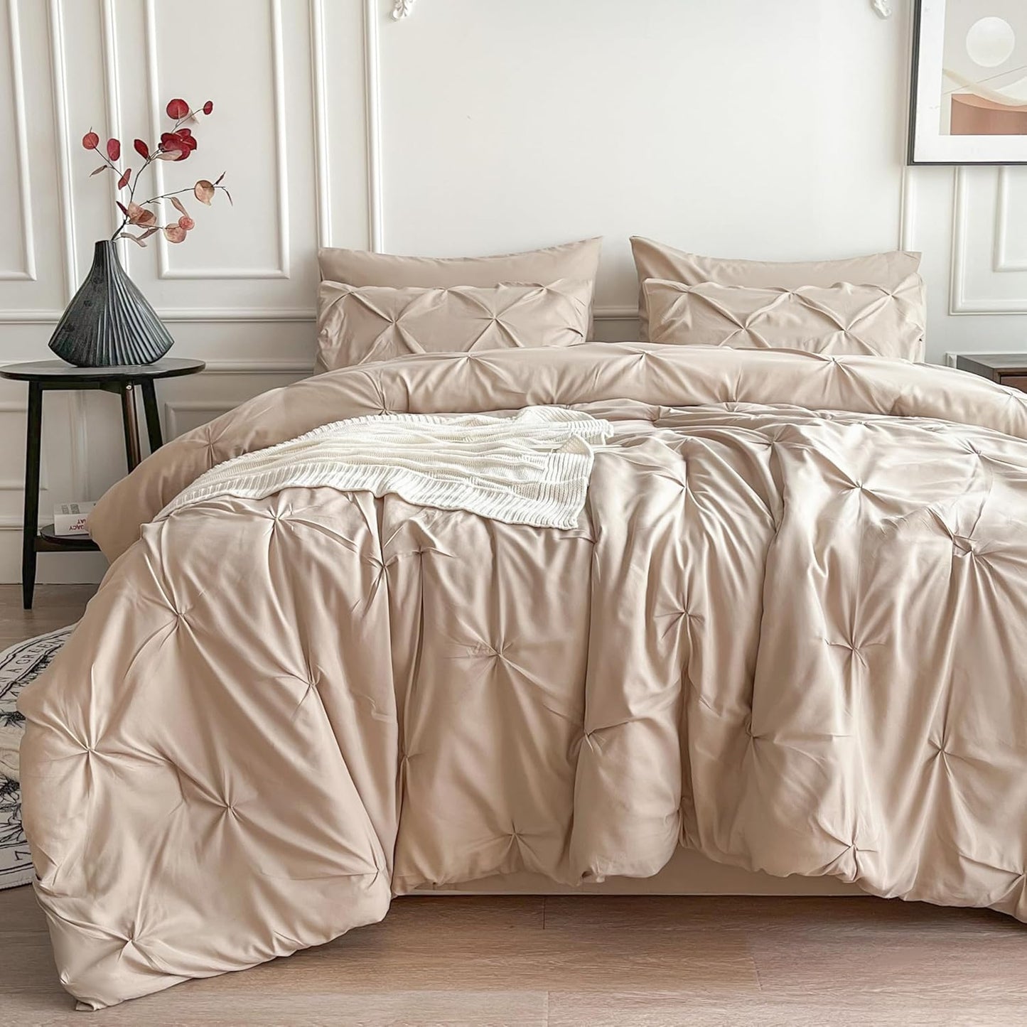 Maple&Stone Beige Comforter Set Queen - 7 Pieces Bed in a Bag