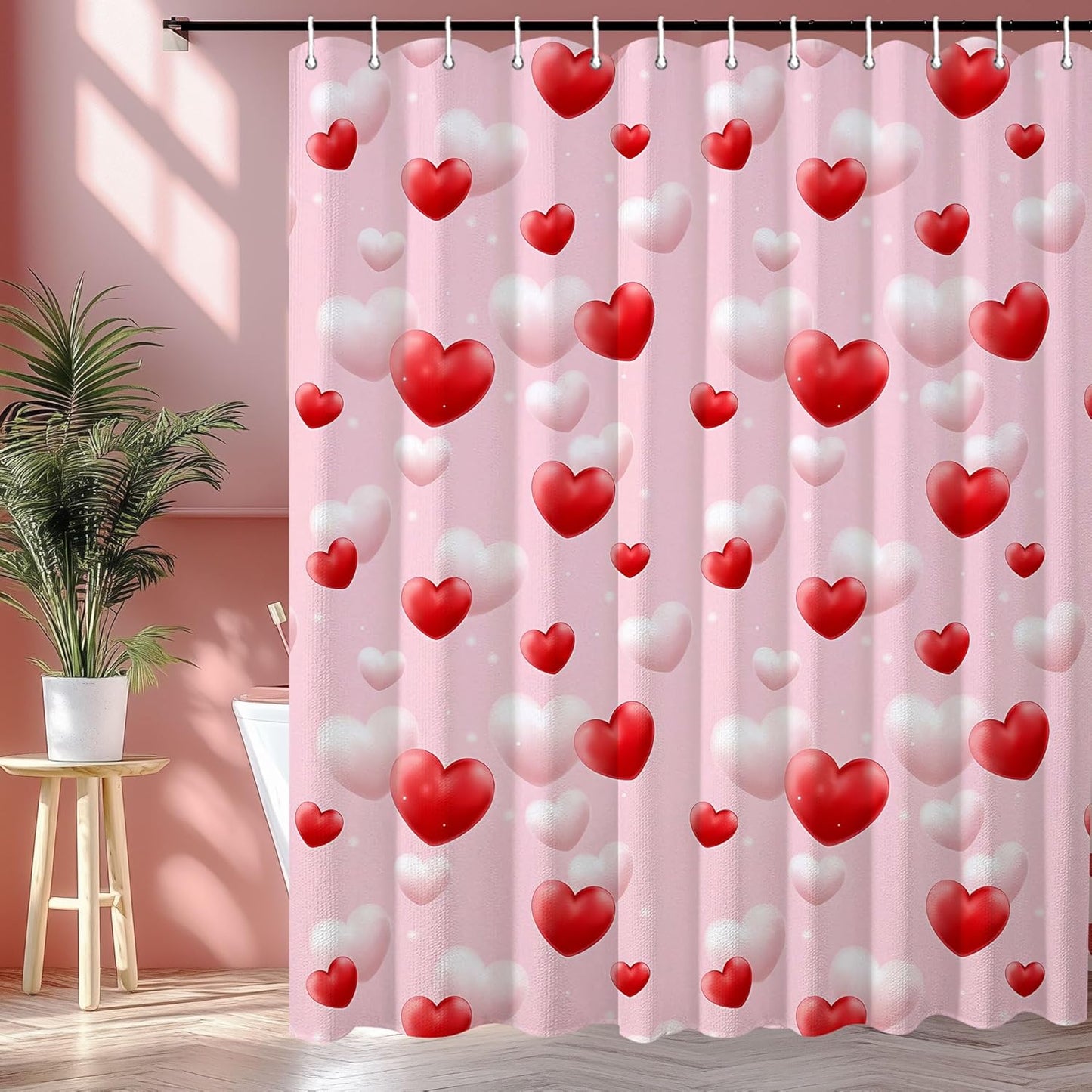 Valentines Love Heart Shower Curtain Set