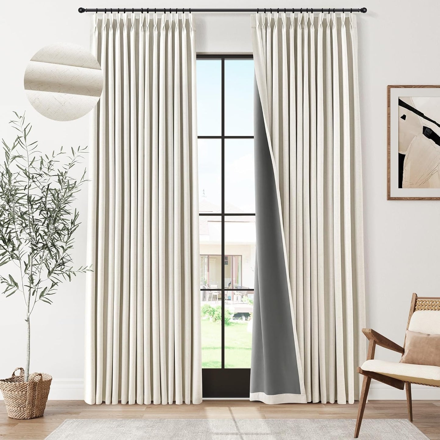 100% Light Blocking Pinch Pleat Linen Curtains for Any Room
