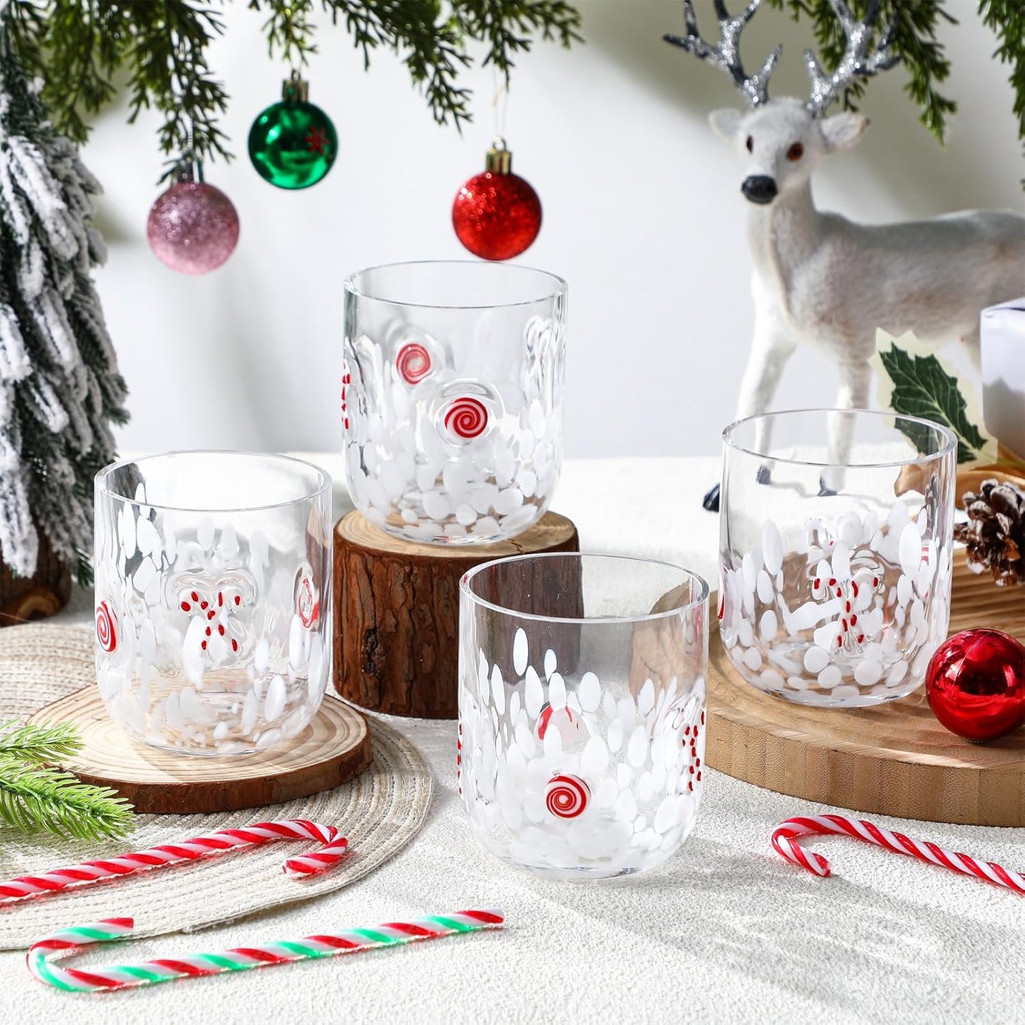 4 Pcs Christmas Icon Glass Cups for Holiday Cheer and Fun