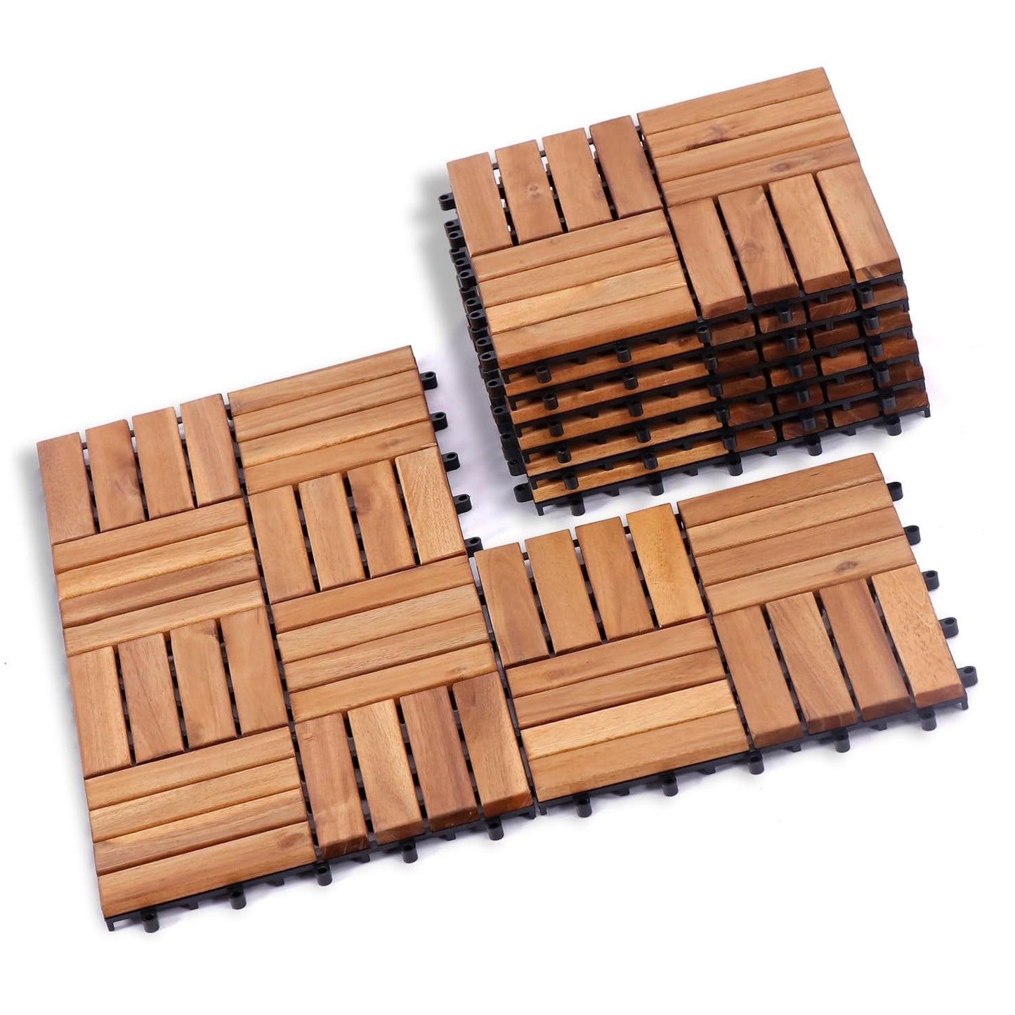 Acacia Wood Interlocking Deck Tiles for Indoor & Outdoor Use