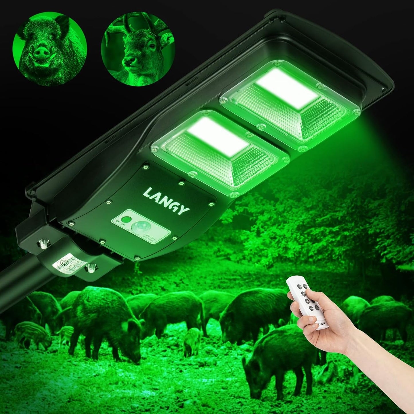 LANGY Hog Lights 12000LM Solar Green Light for Night Hunting