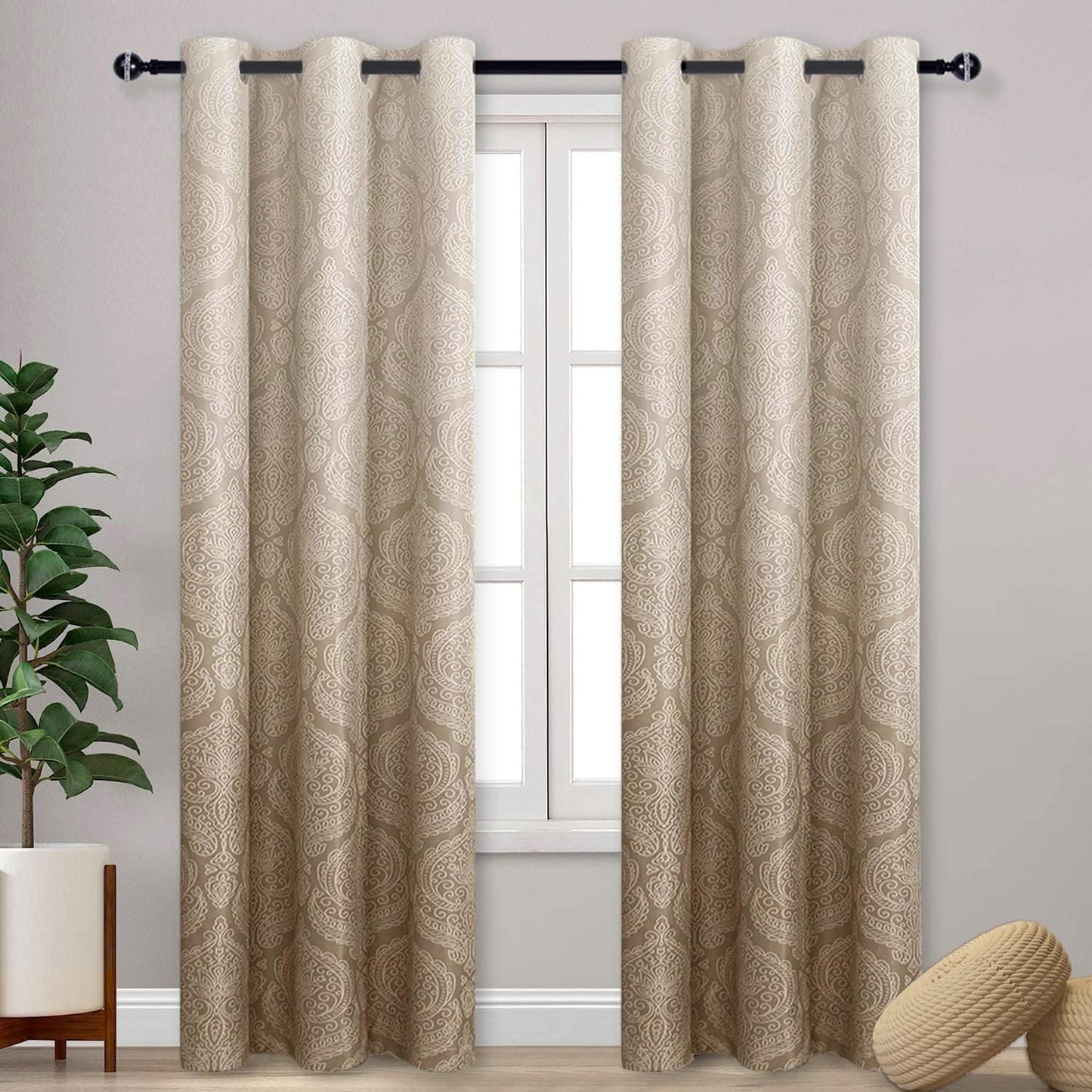 DWCN Ombre Blackout Curtains - Elegant Damask Thermal Insulated