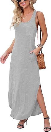 GRECERELLE Women's Sleeveless Summer Maxi Dress with Pocket