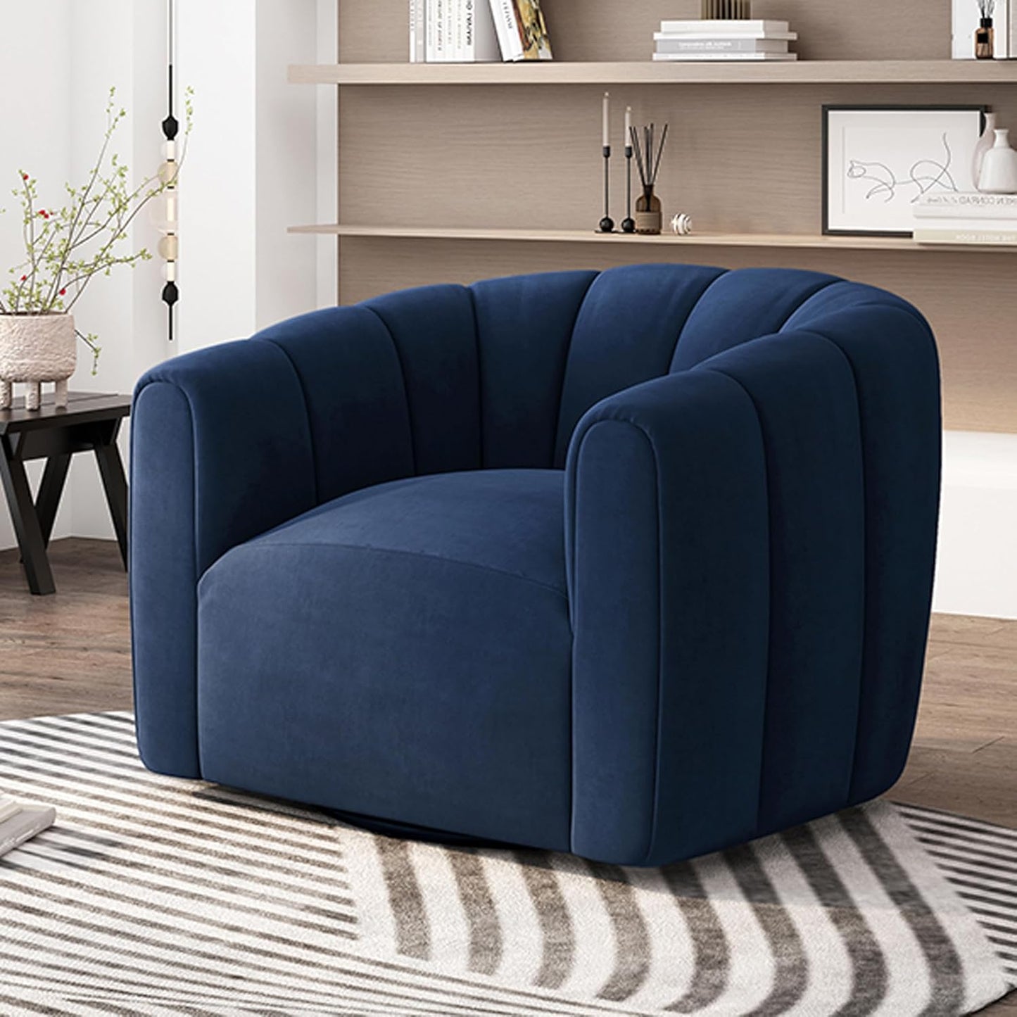 Swivel Velvet Club Chair - Elegant Dark Blue