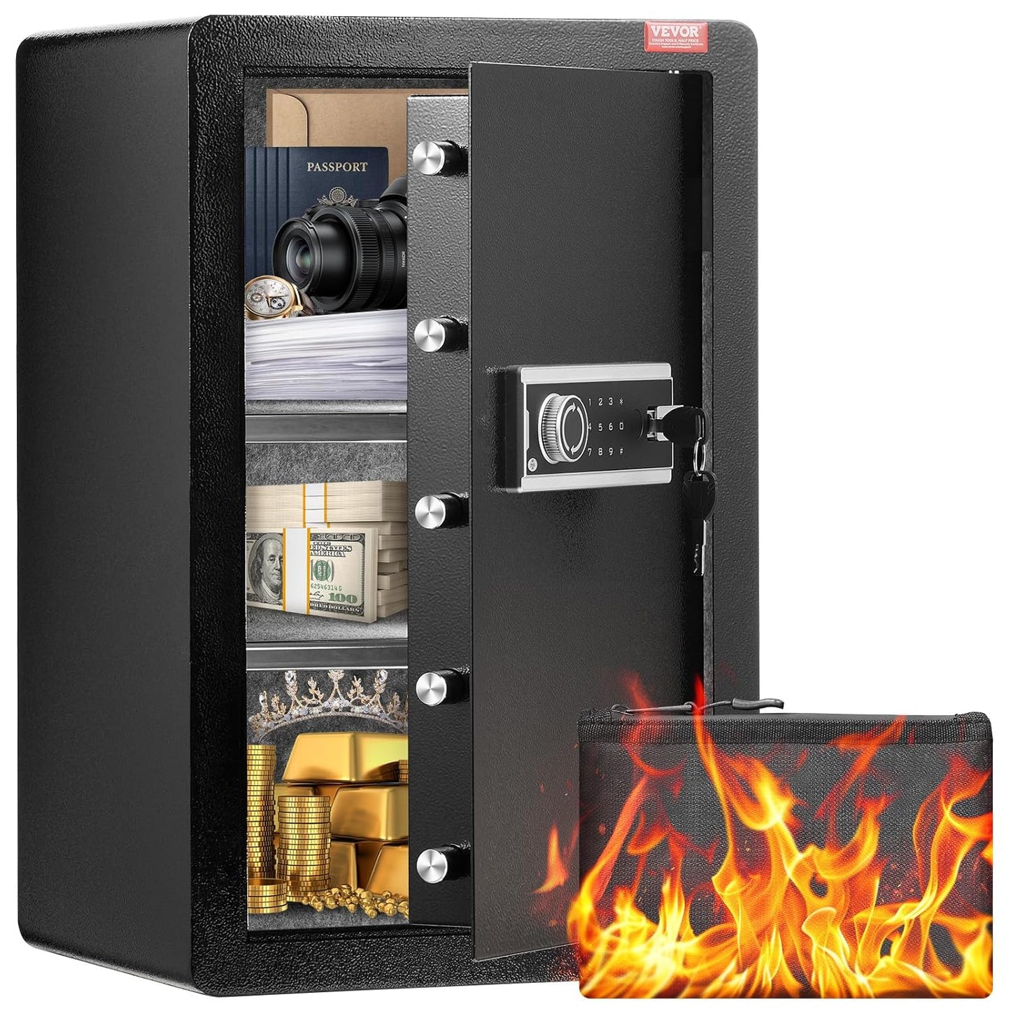 VEVOR Safe Box with Key Lock & Password for Valuables Storage