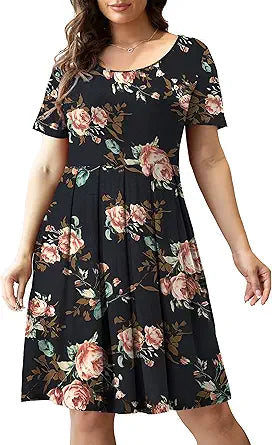 Tralilbee Women's Plus Size Short Sleeve Dress with Pockets