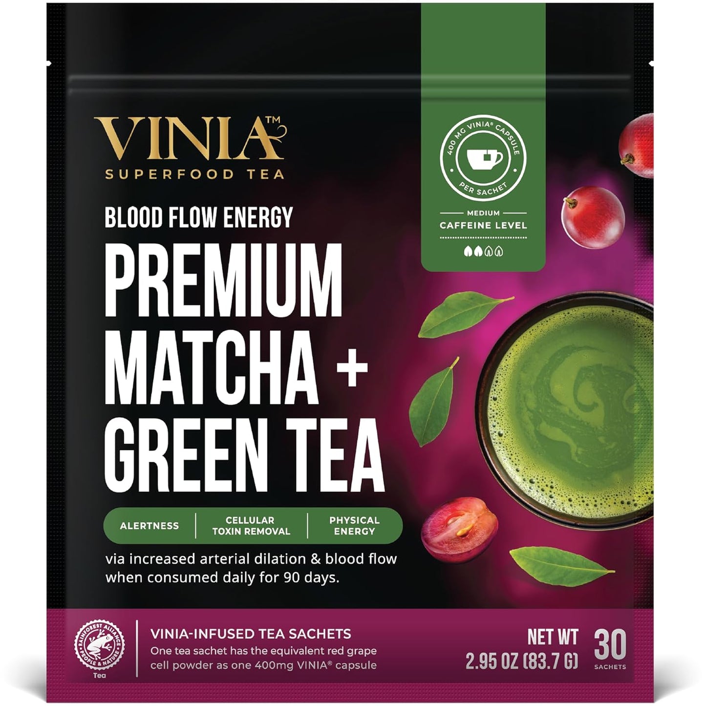 VINIA Premium Matcha Green Tea Bags for Heart Health and Energy