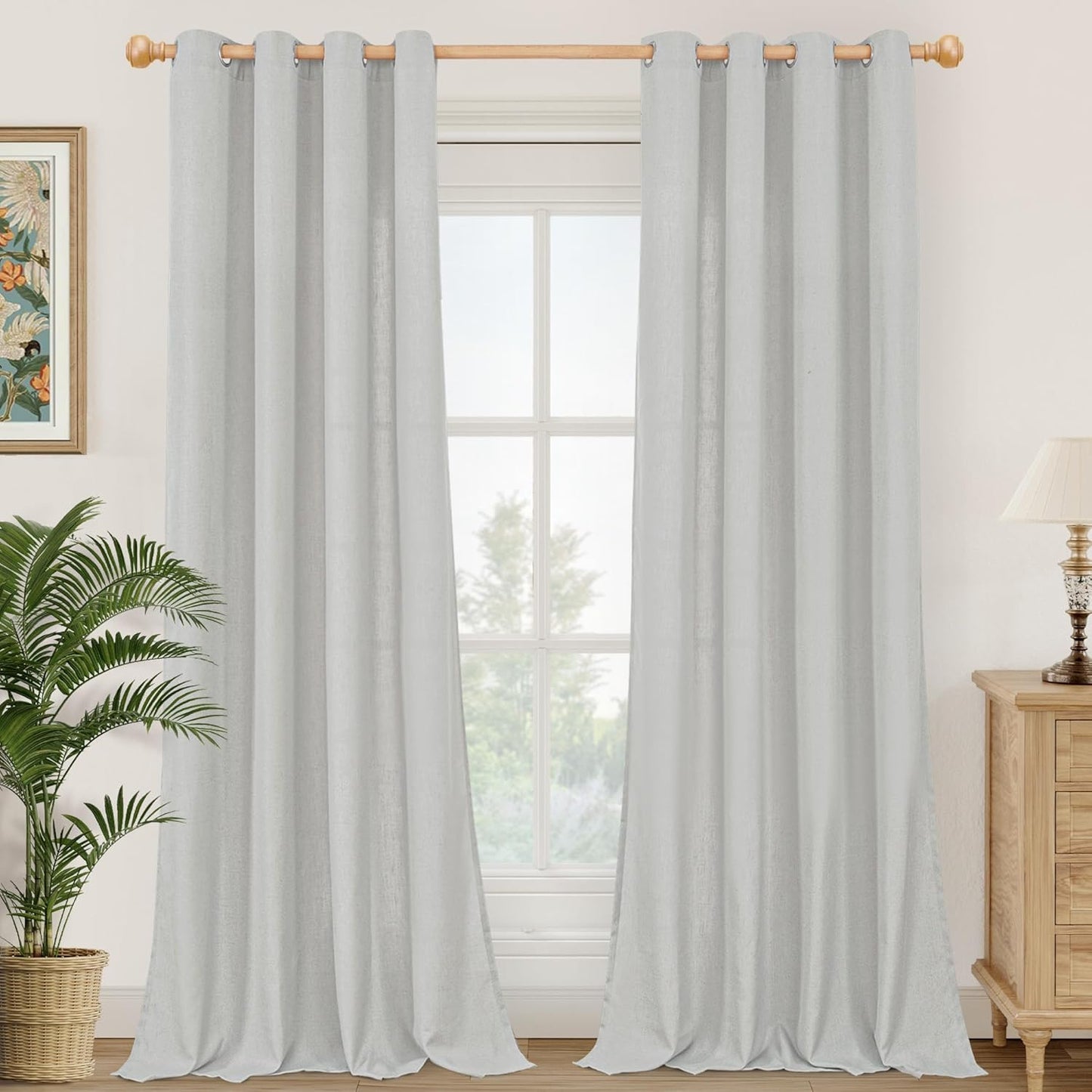 YoungsTex 95 Inch Grey Linen Curtains for Living Room Decor