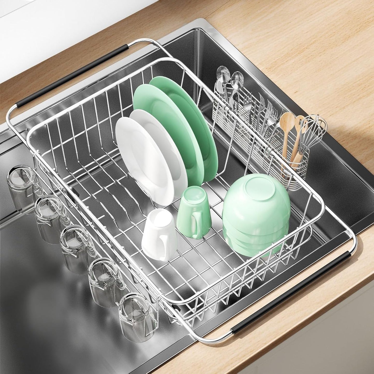 Dish Drying Rack in Sink, Extendable Stainless Steel Drainer