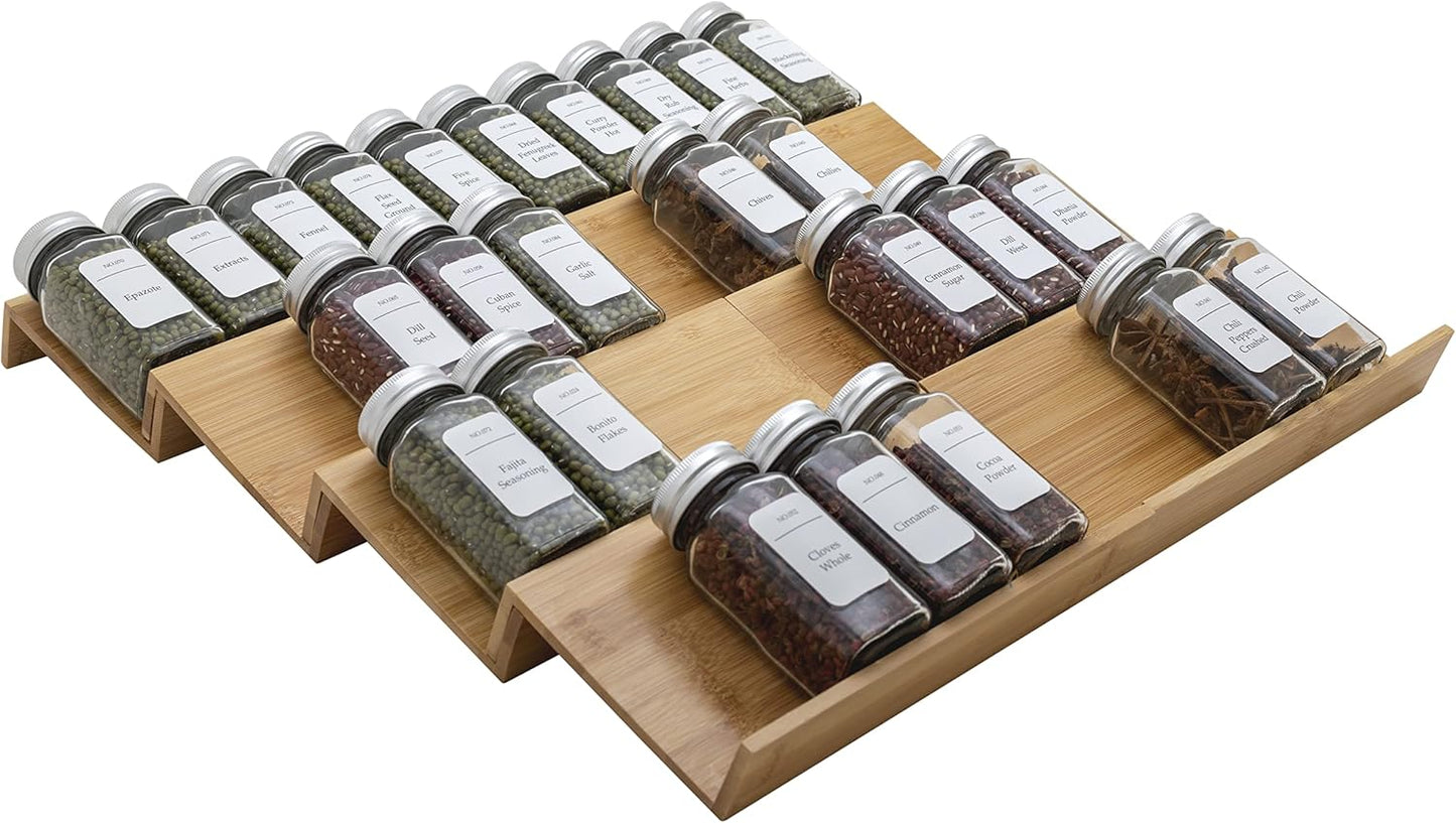 Bamboo Spice Rack Drawer Organizer - 8 Pieces Set for Kitchen