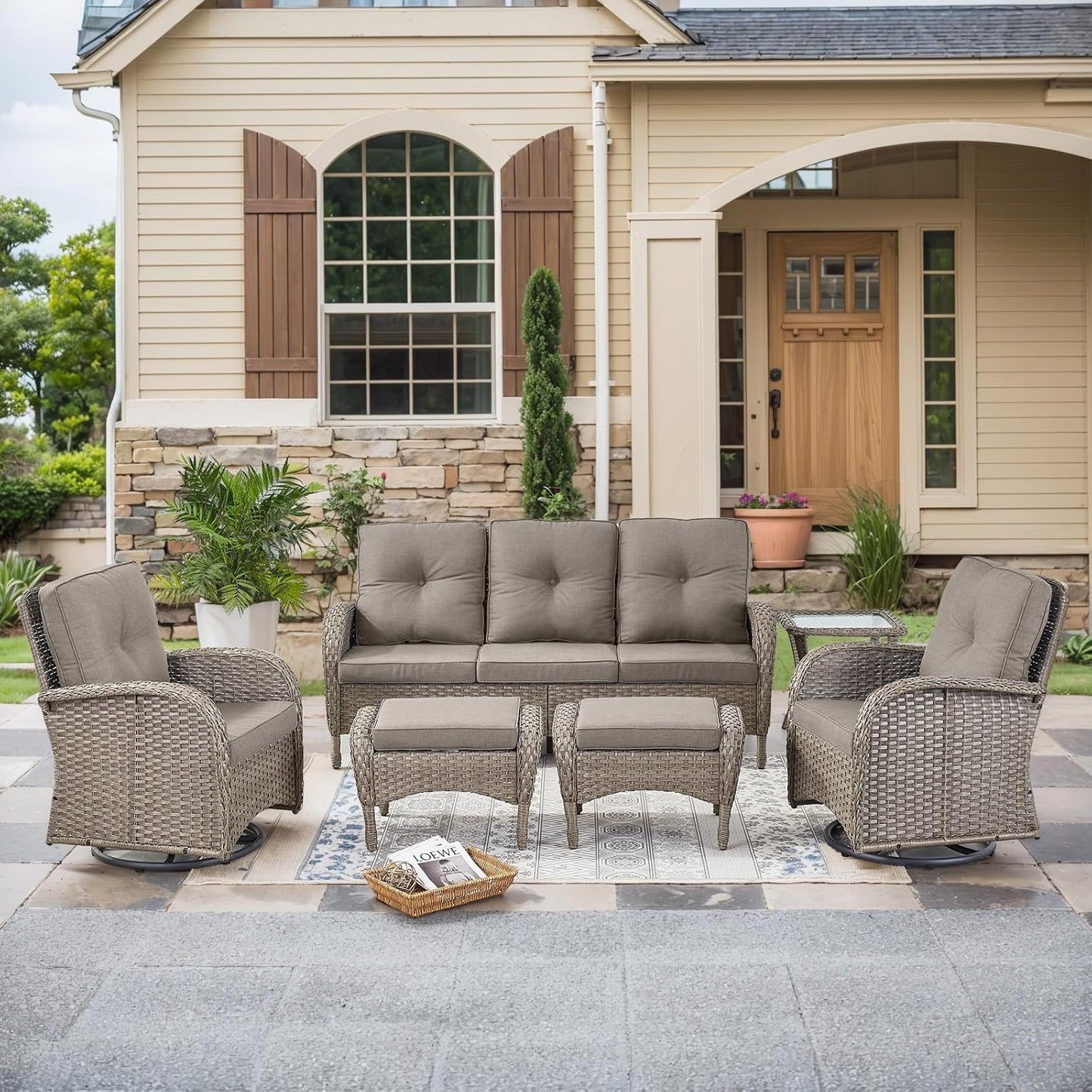 HUMMUH Outdoor Patio Furniture Set with Swivel Rocking Chairs