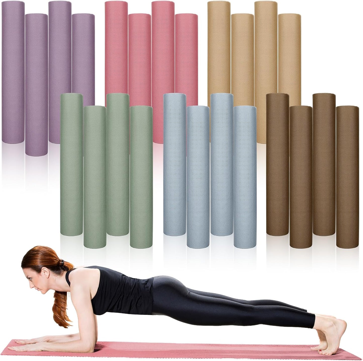 24 Pack Timgle Yoga Mats - Extra Long 68x24 Anti-Slip Set for Fitness & Stretching