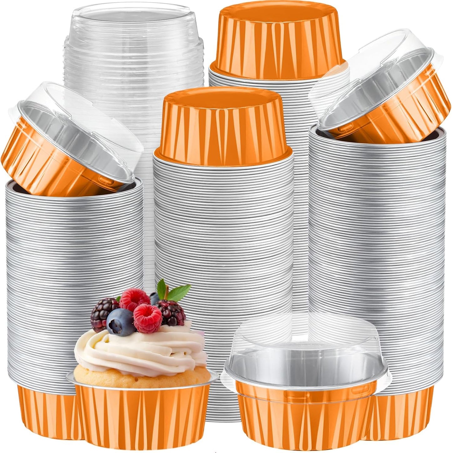 Gejoy 400 Pcs Aluminum Foil Baking Cups with Lids for Desserts