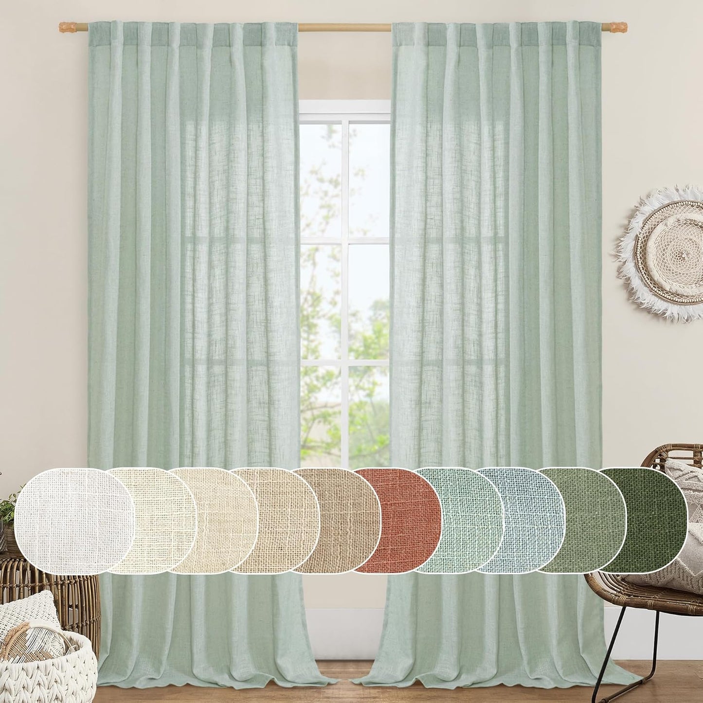 LAMIT Living Room Linen Curtains - Light Filtering Burlap Sheer