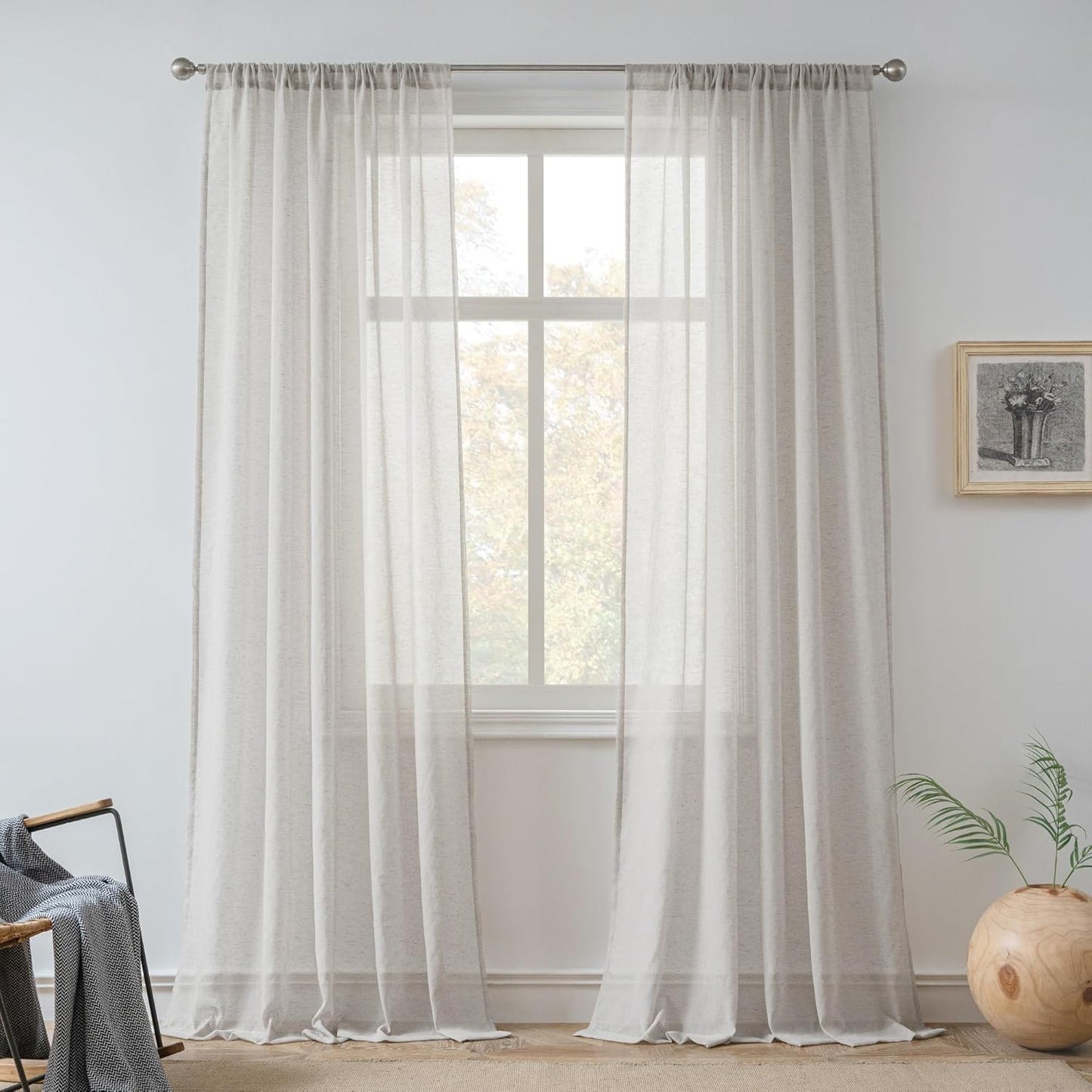 FMFUNCTEX Linen Sheer Curtains for Bedroom and Living Room