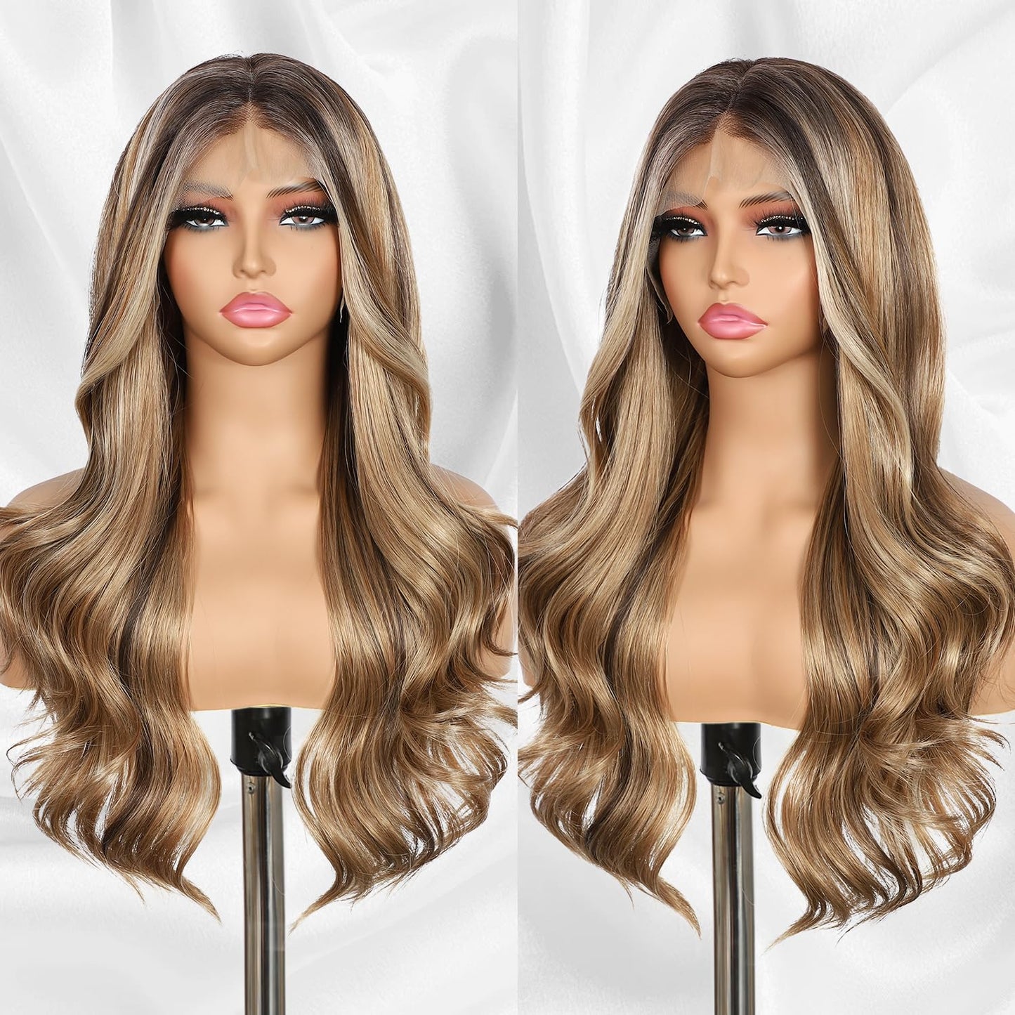 Highlight Ombre Lace Front Wig 22 Inch Body Wave Synthetic Hair