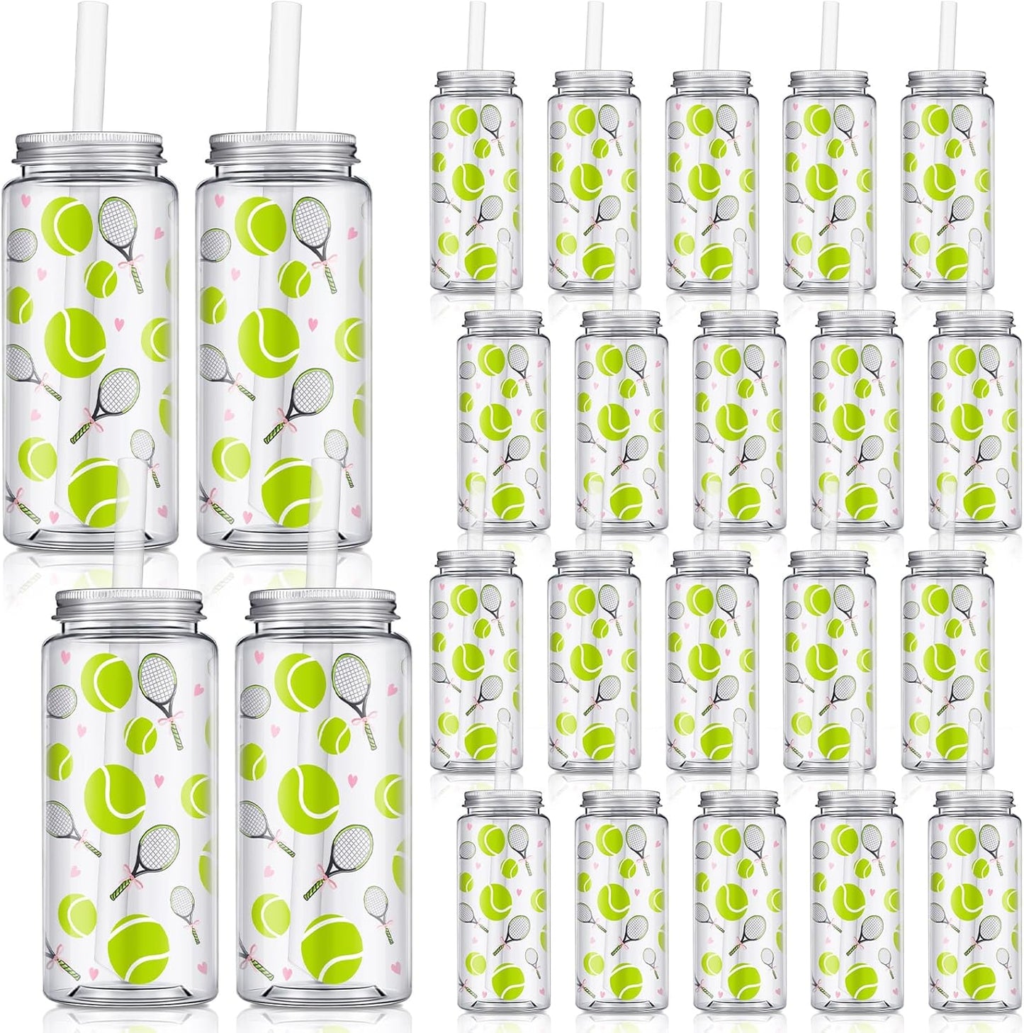 24 Pack 14.2 oz Clear Reusable Cups with Lids and Straws