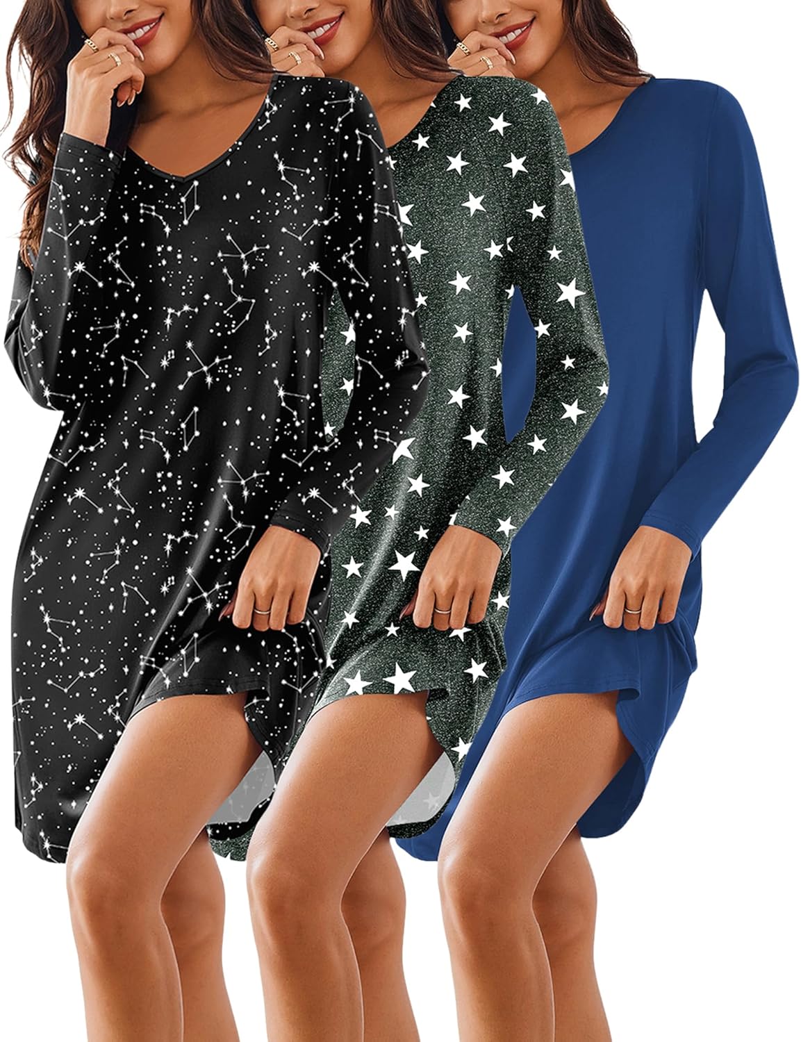 Ekouaer 3 Pack Women's Nightgowns for Comfy Sleep and Relaxation