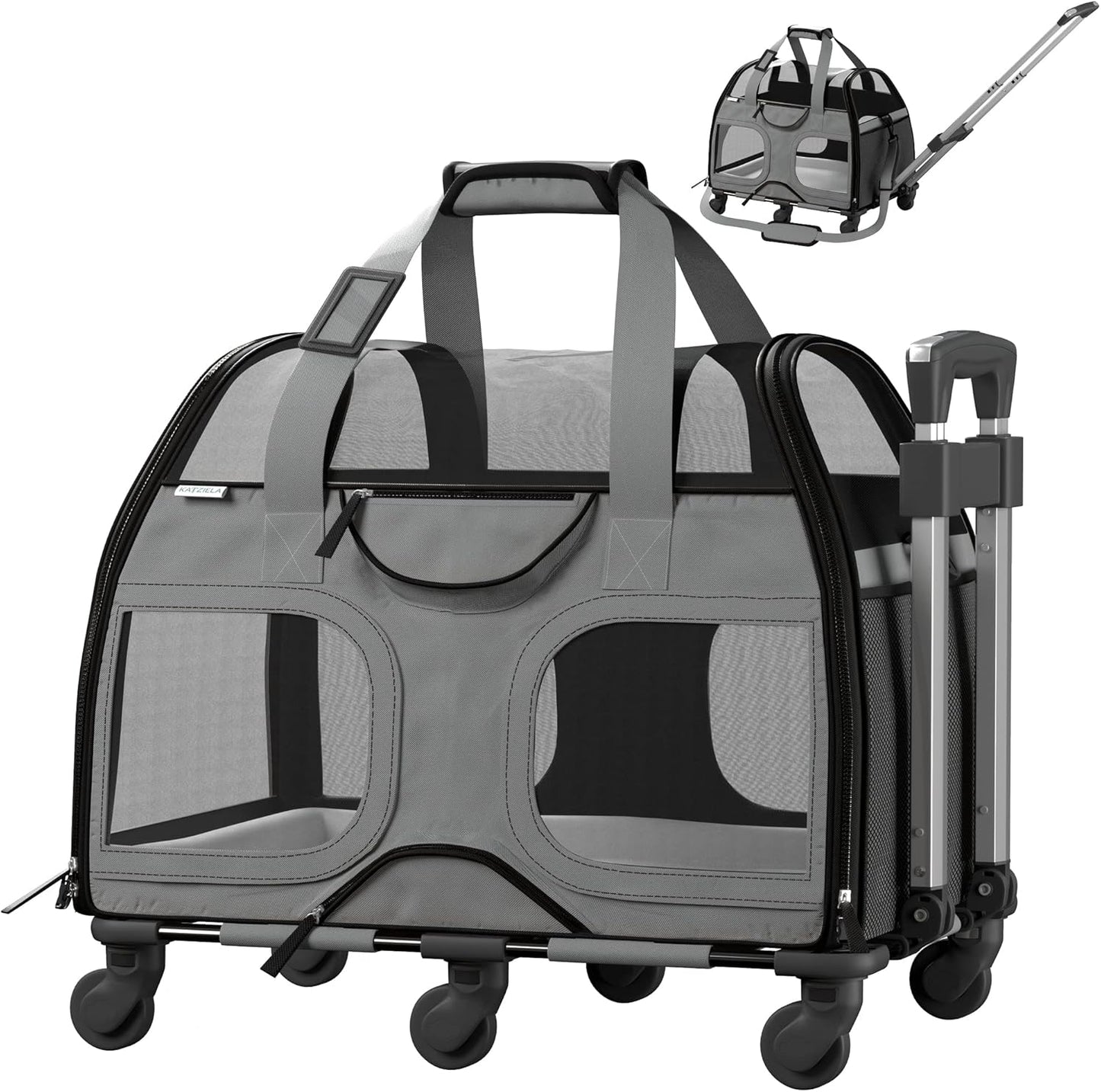 Katziela Rolling Pet Carrier for Small Dogs & Cats - Travel Bag