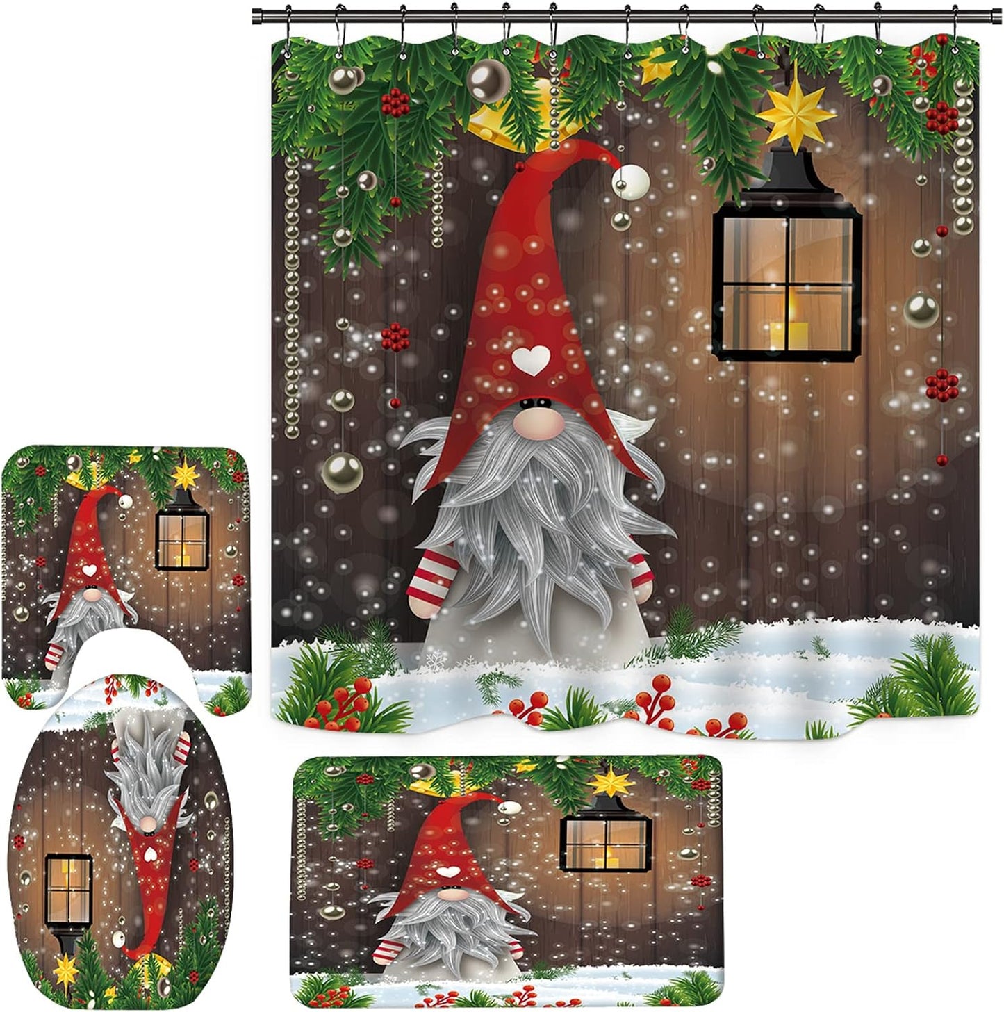 Rustic Gnome Christmas Bathroom Set 72x72