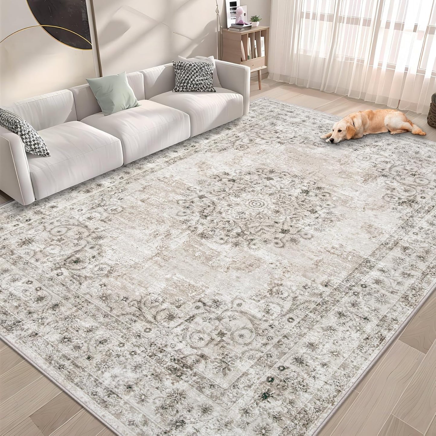 Vintage Area Rug 6x9: Washable Distressed Carpet for Home
