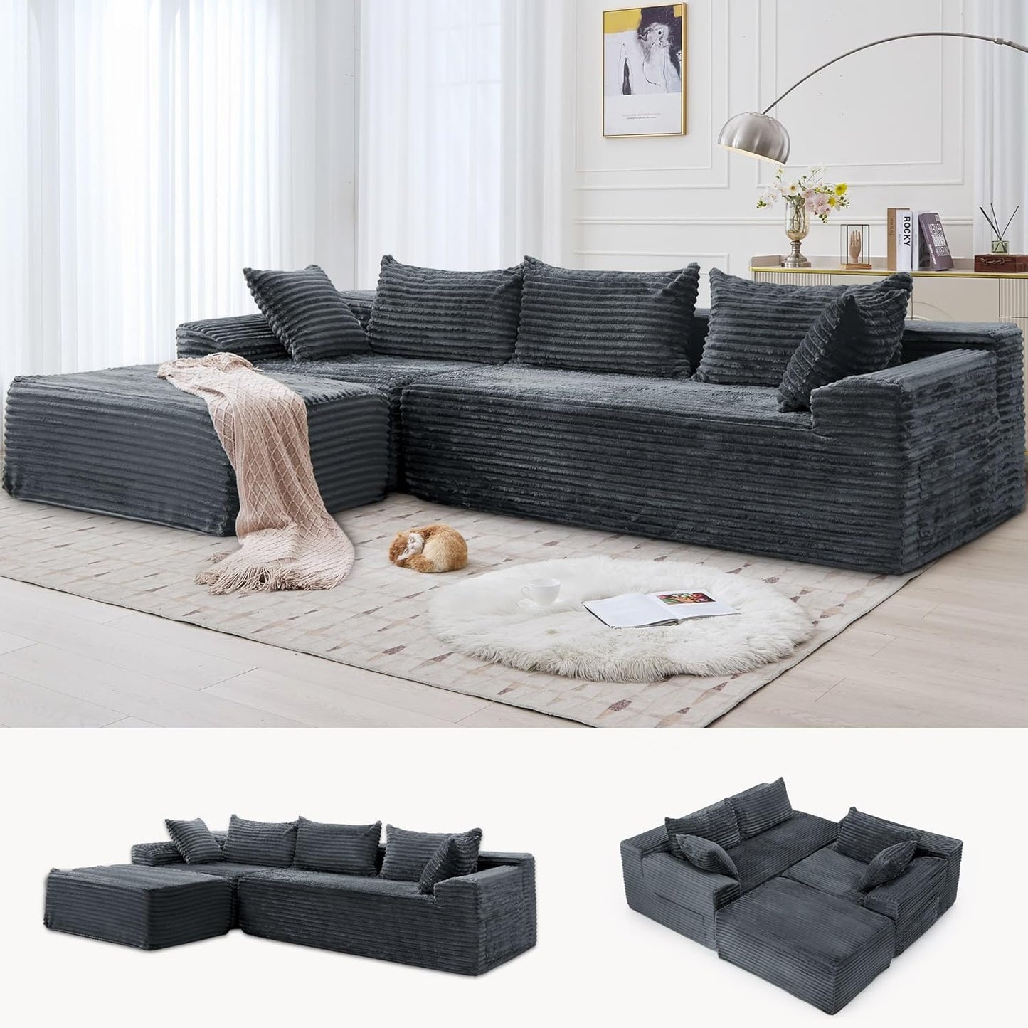 108 Inch Modular Sectional Sofa with L-Shape Chaise for Comfort