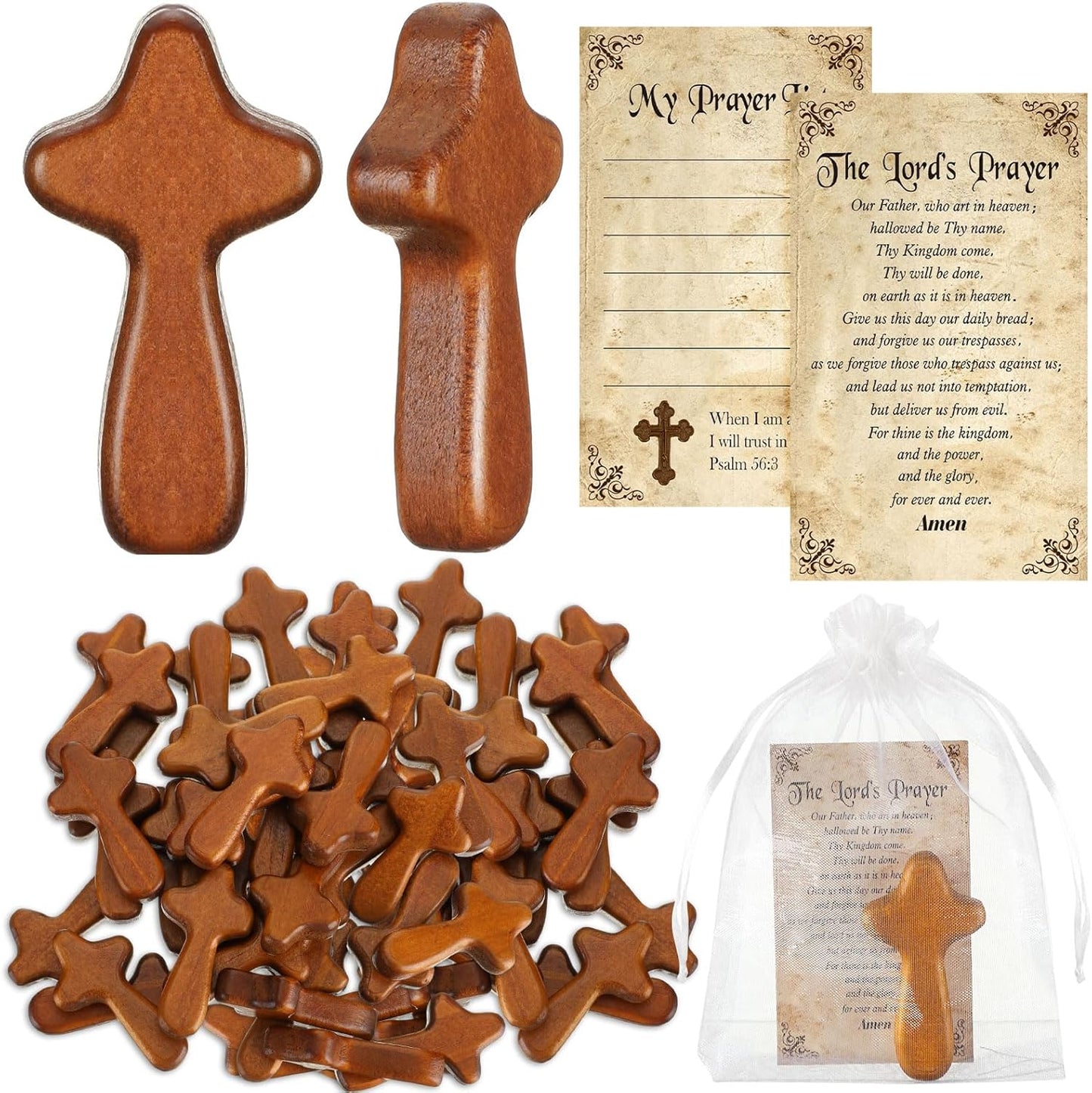Kigley 60 Set Christmas Christian Gifts Mini Wooden Crosses