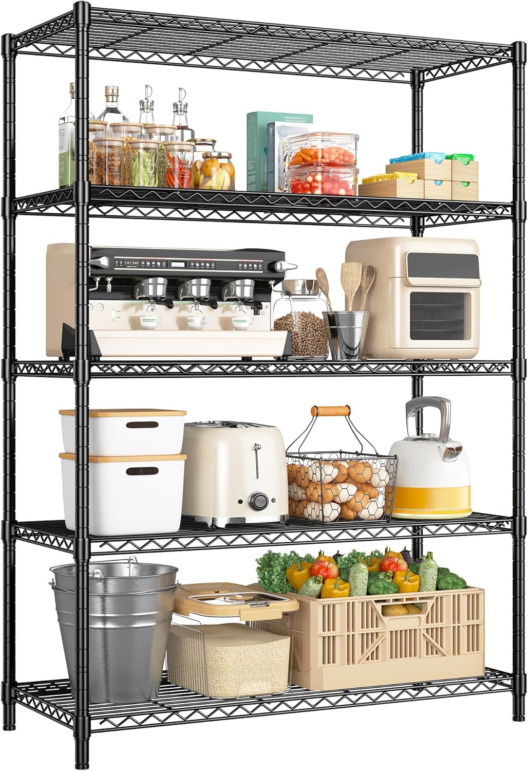5 Tier Adjustable Metal Shelves for Kitchen and Garage 1000LBS