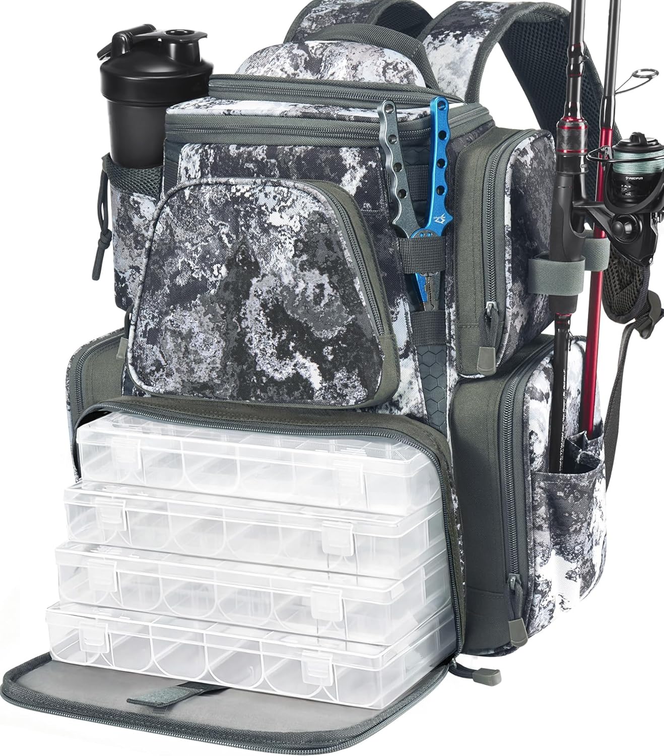 Piscifun Fishing Backpack with 2 Rod Holders and Tackle Boxes